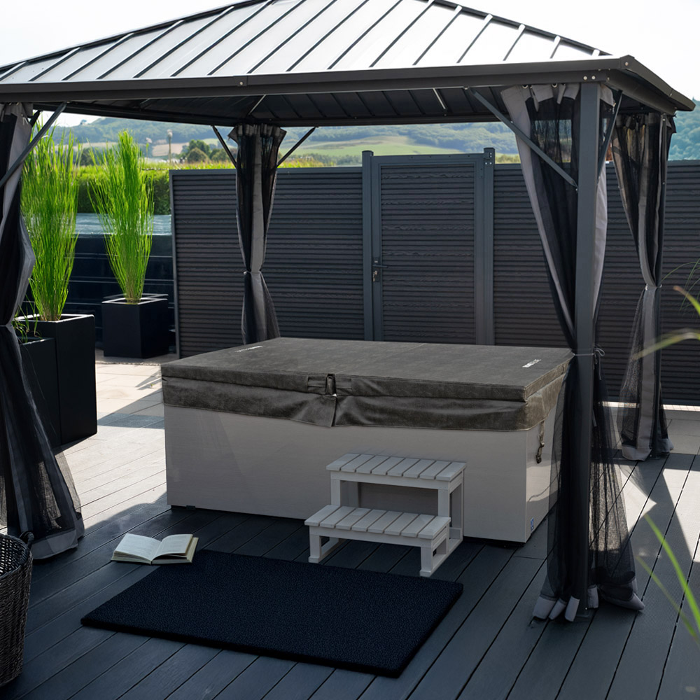 Outdoor Whirlpool NIMBUS DELUXE mit Treppe und Thermoabdeckung - 190 x 140 cm für 2 Personen