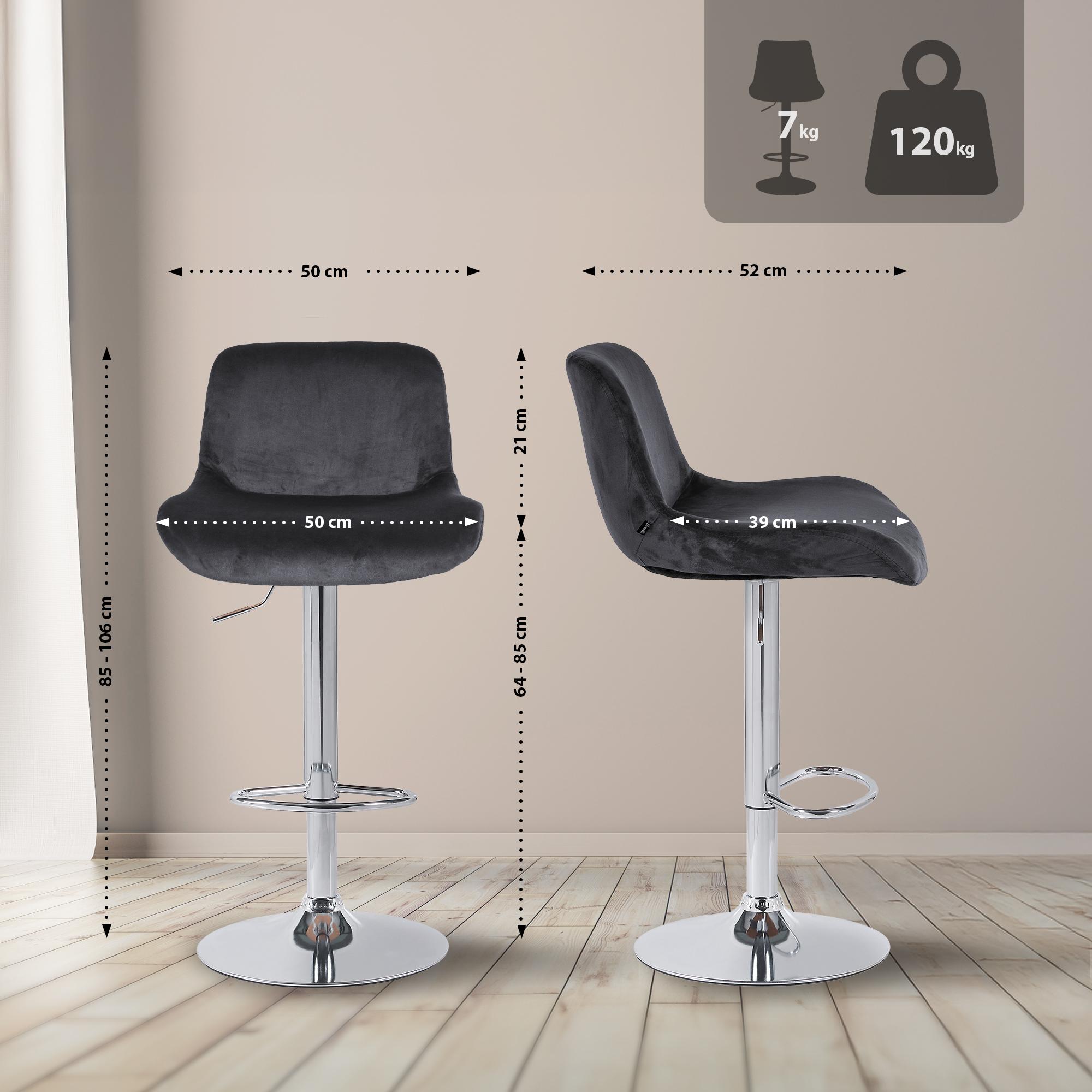 2er Set Barhocker Solon Chrom Samt, schwarz