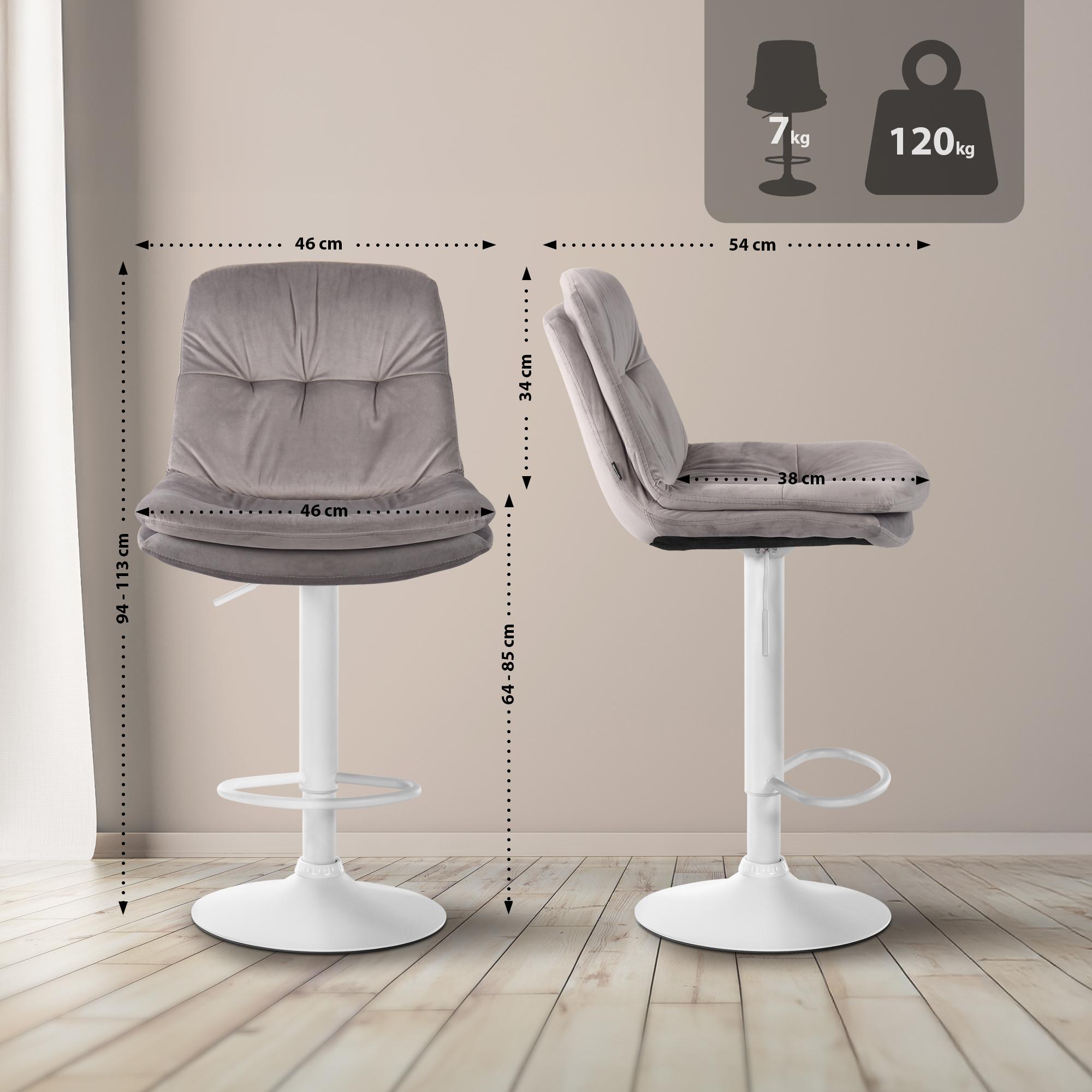 Barhocker Laurel Samt weiß, grau