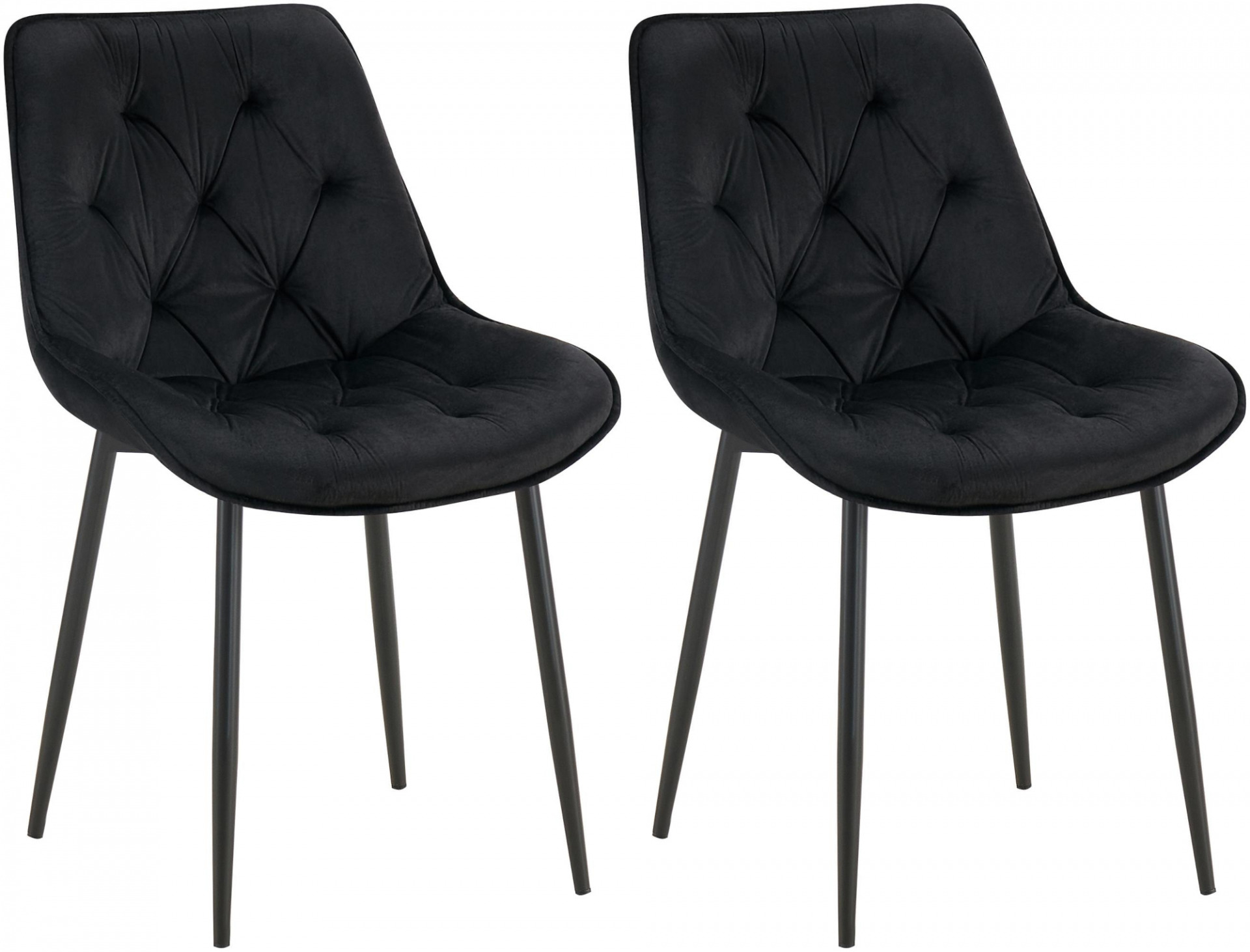 2er Set Esszimmerstuhl Wallace Samt, schwarz