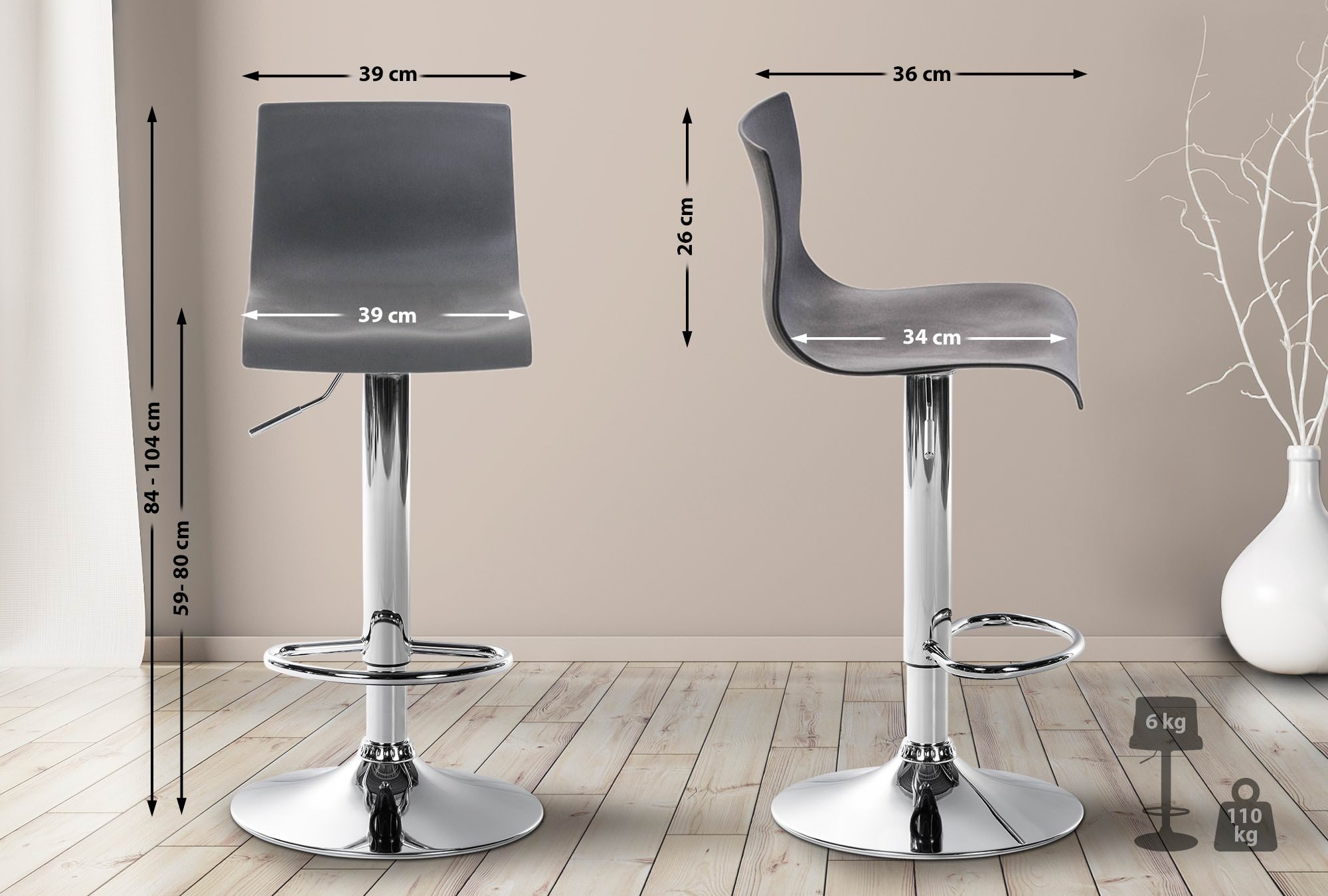Barhocker Hoover C, grau