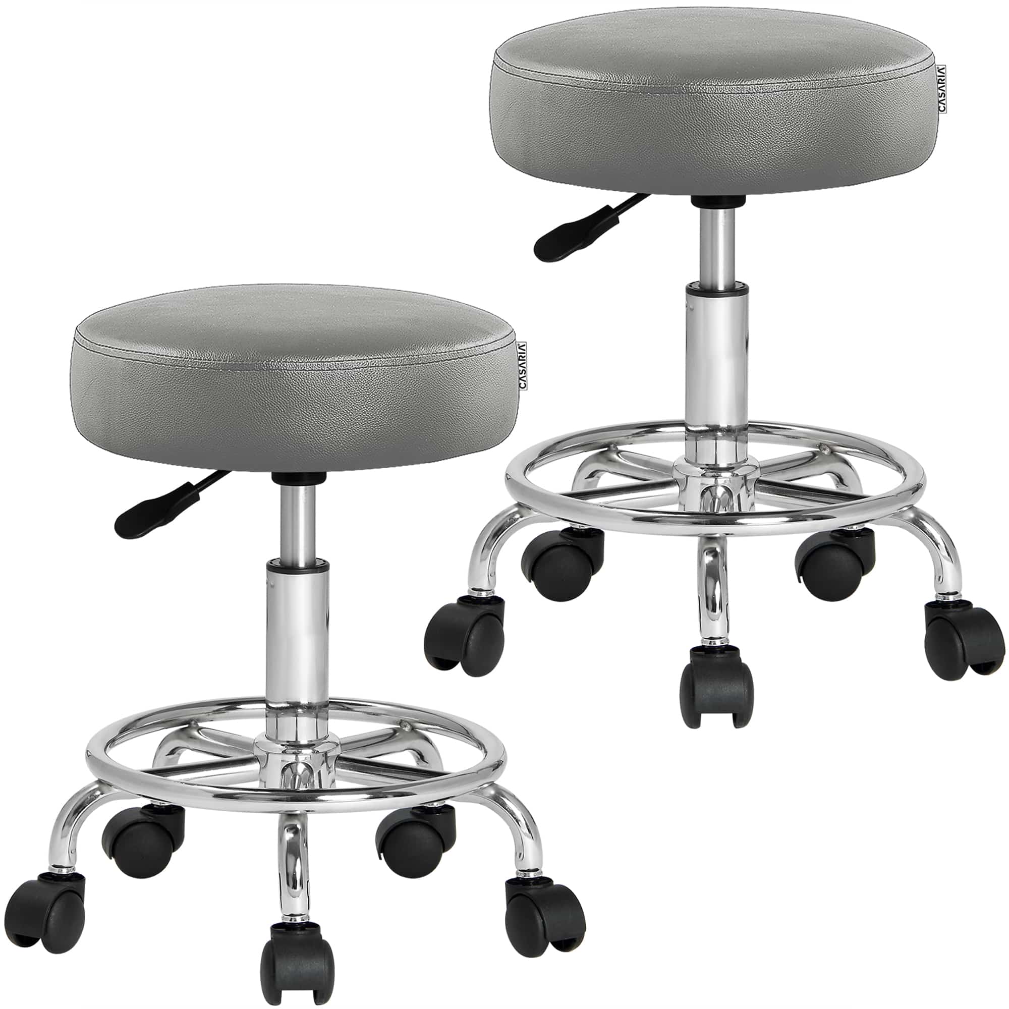 Rollhocker 2er-Set Kunstleder Grau 360° drehbar