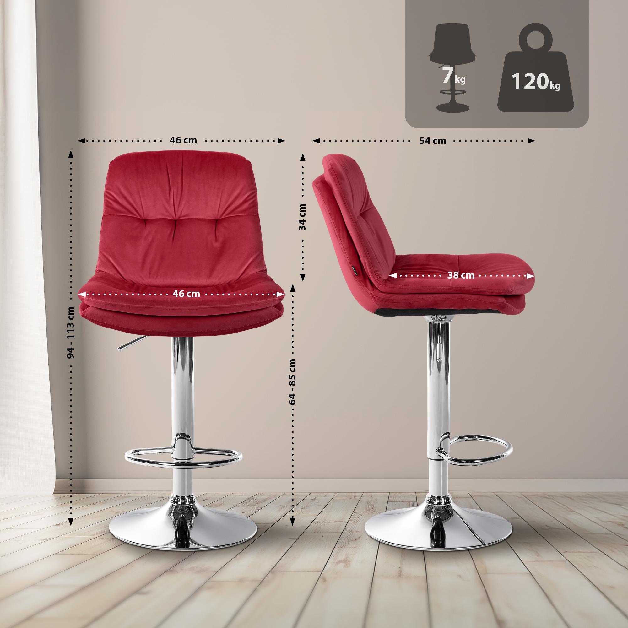 Barhocker Laurel Samt chrom, rot