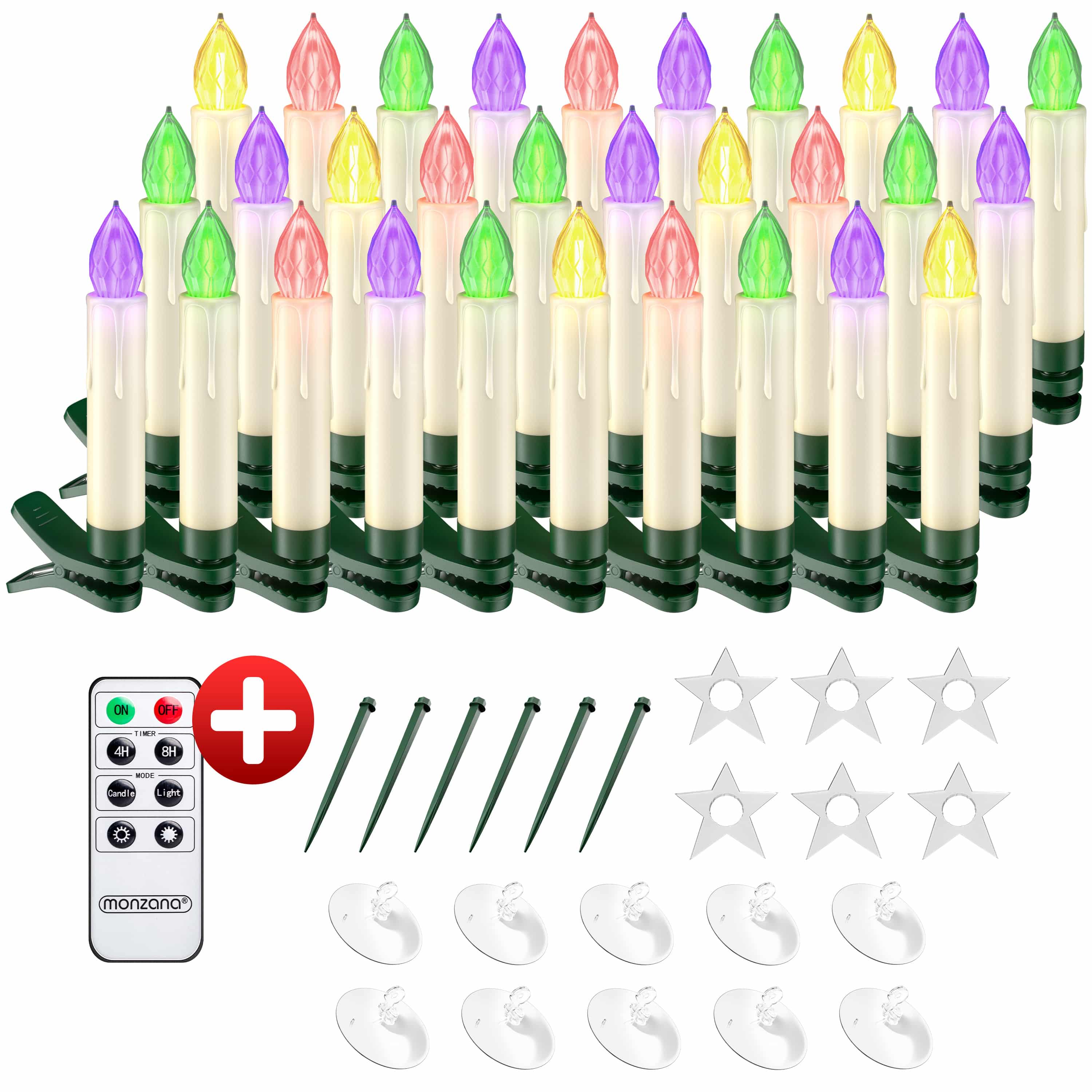 LED Weihnachtsbaumkerzen 30er-Set Bunt Fernbedienung