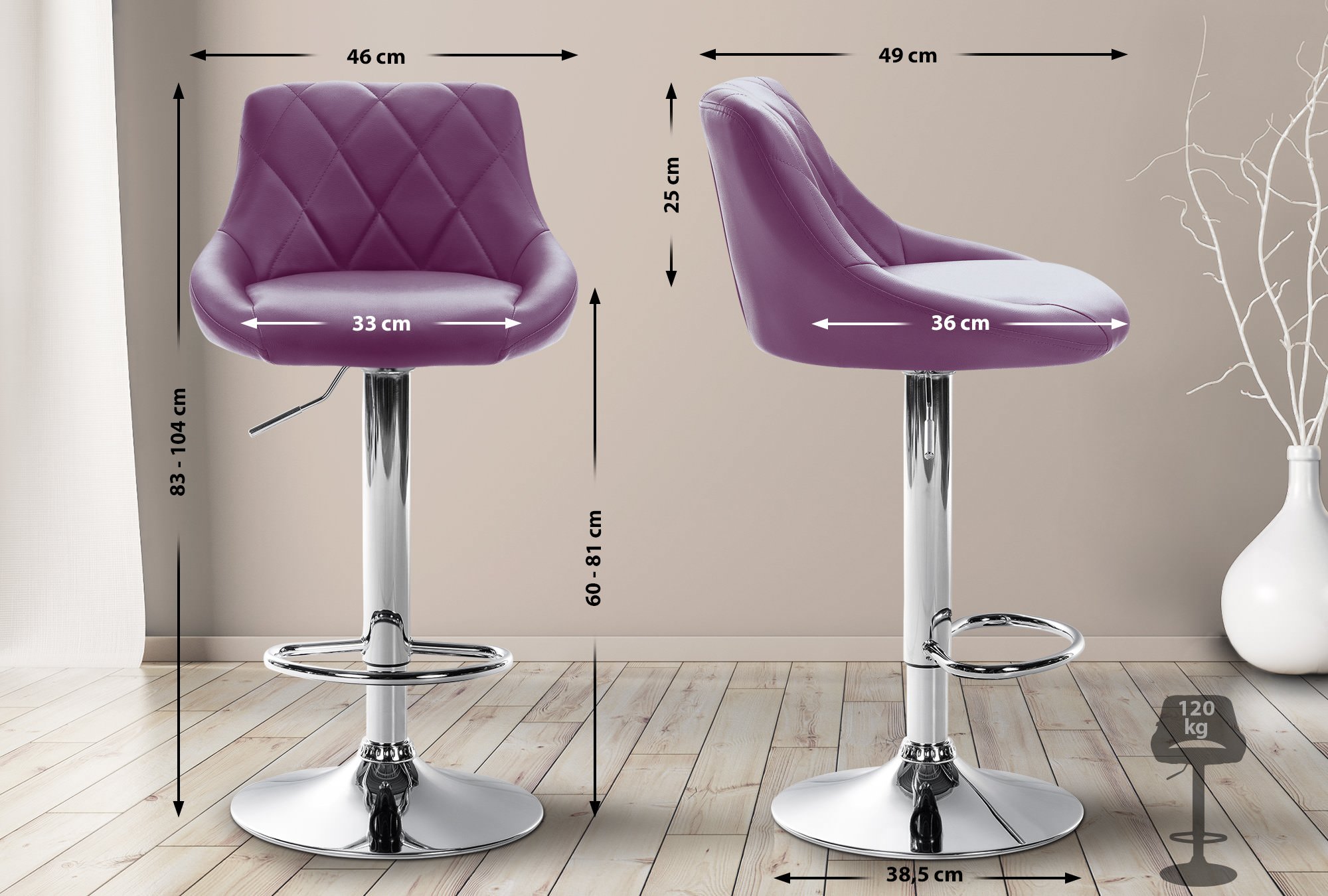 Barhocker Lazio Kunstleder chrom, lila