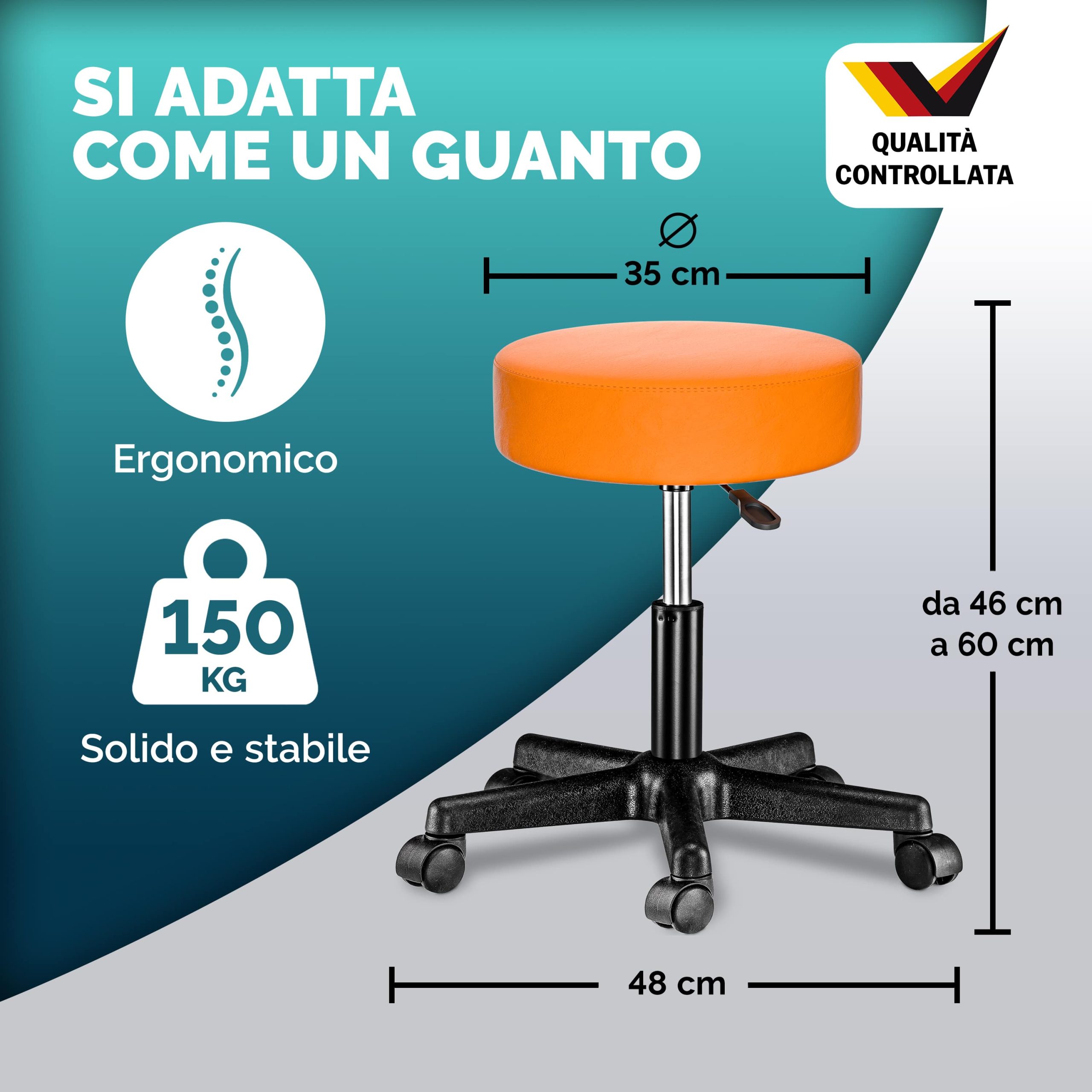 Rollhocker Kunstleder 2er-Set Orange 360° drehbar