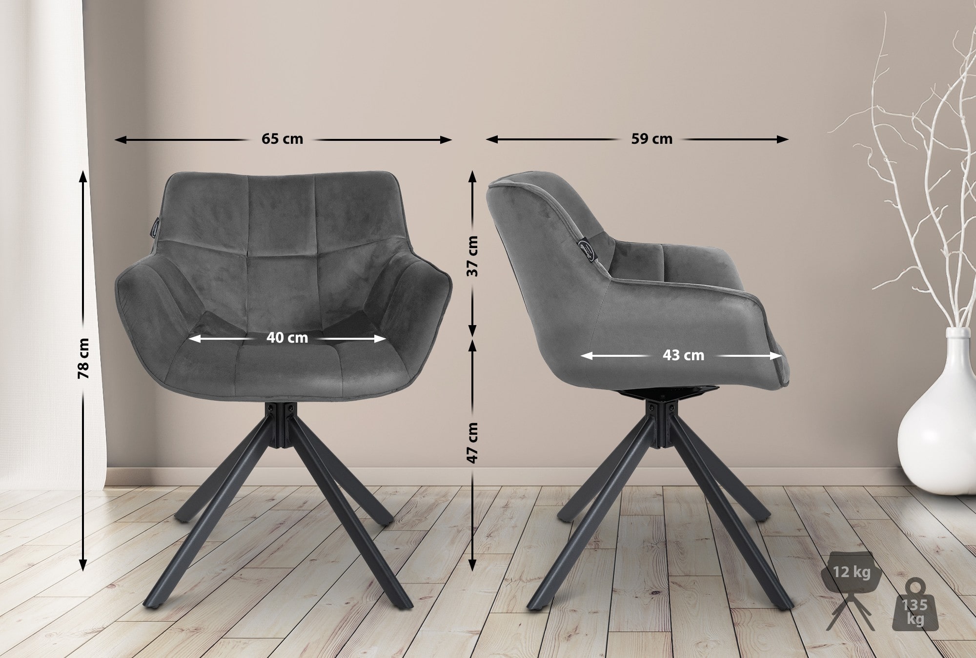 Stuhl Westport Samt, grau