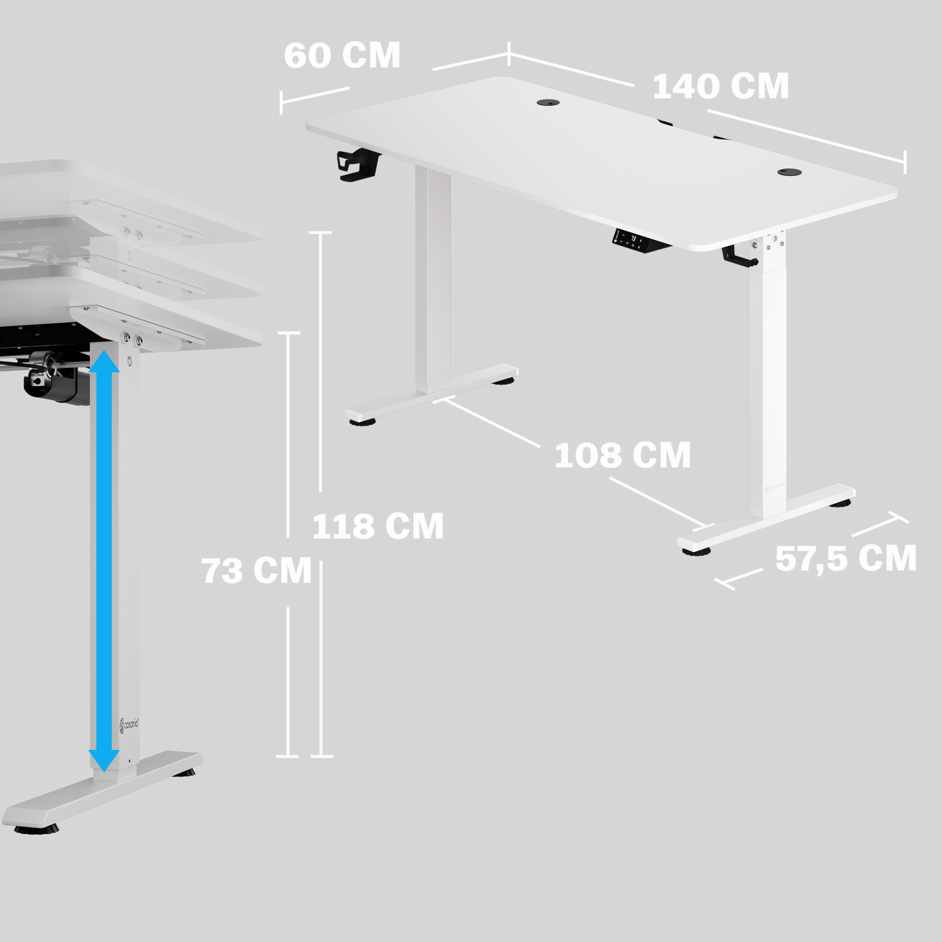 Höhenverstellbarer Schreibtisch Weiß 140x60x73-118cm