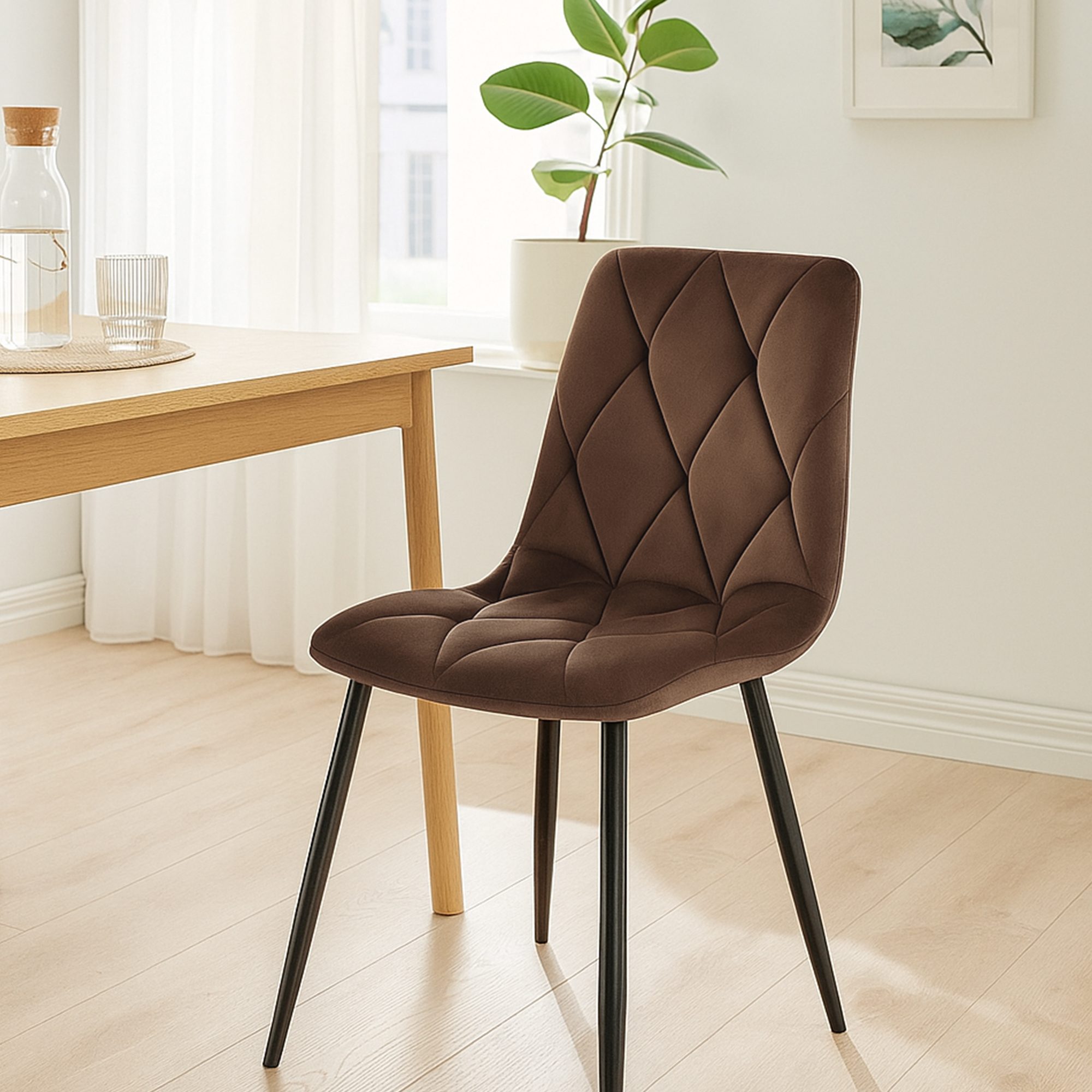 2er Set Esszimmerstuhl Clairton Samt, braun