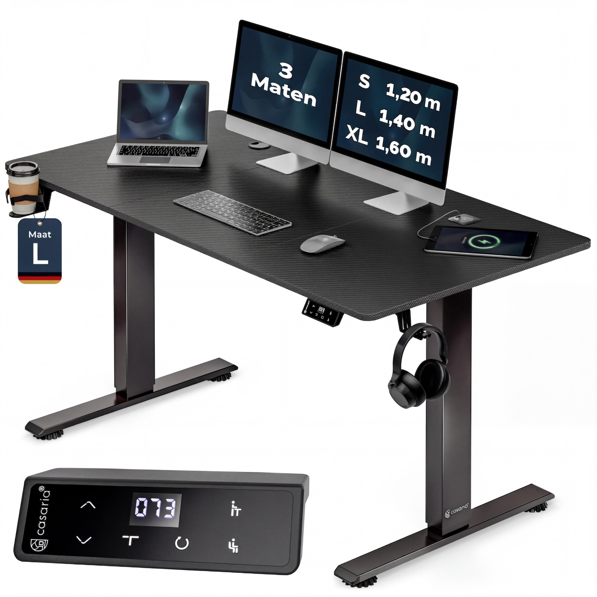 Höhenverstellbarer Schreibtisch Schwarz (Carbon-Optik) 140x70x72-117cm