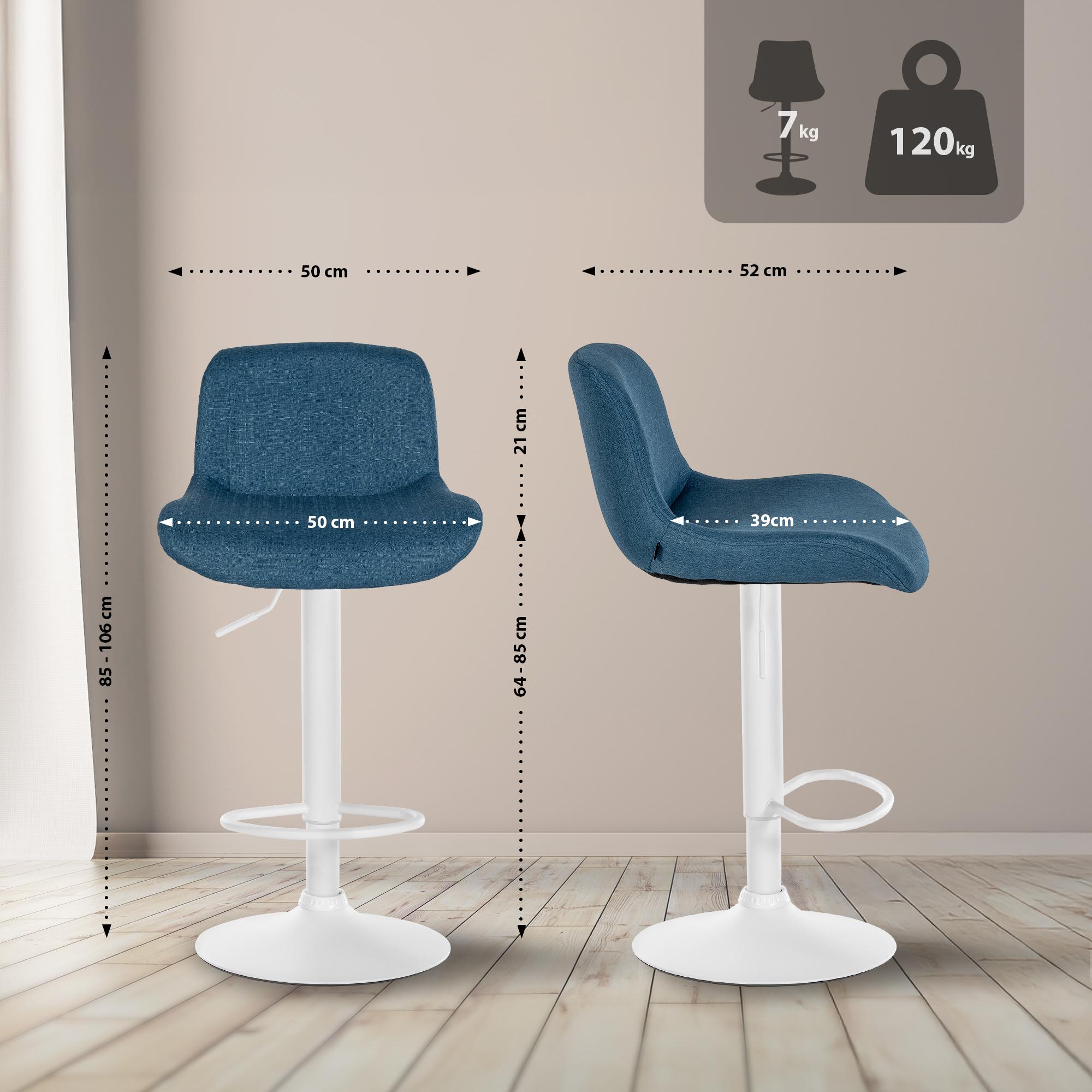 Barhocker Solon Weiß Stoff, blau