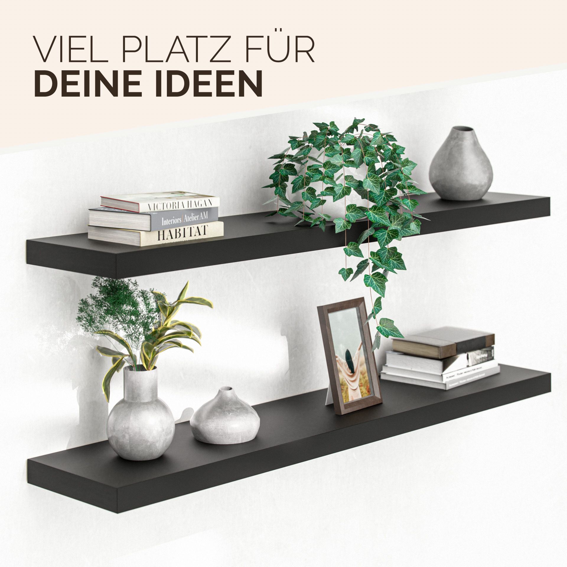 Wandregal Schweberegal 110cm Schwarz + Halterung