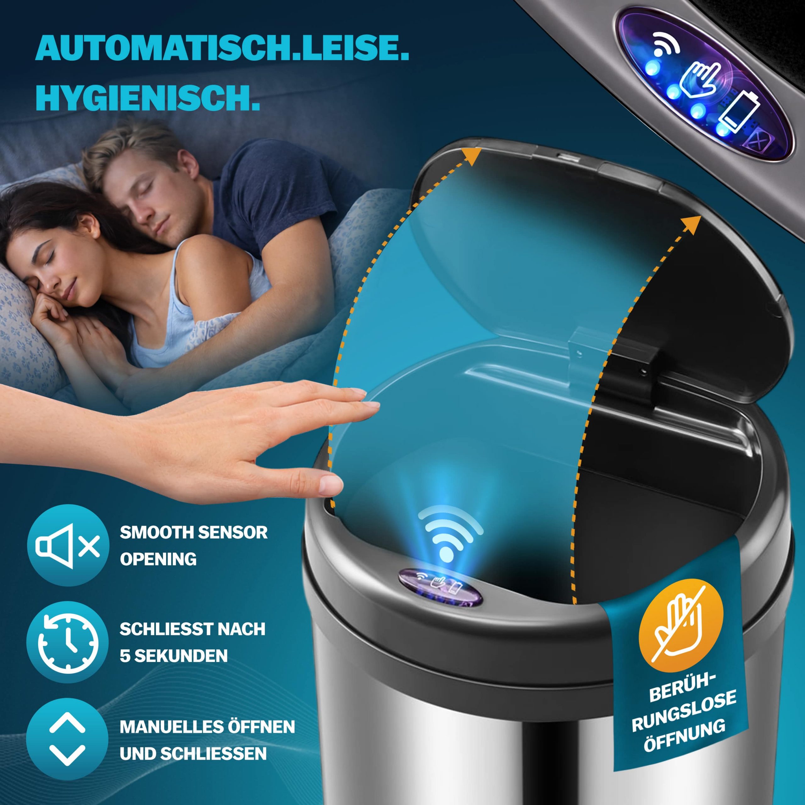 Sensor Mülleimer Silber Edelstahl 50L