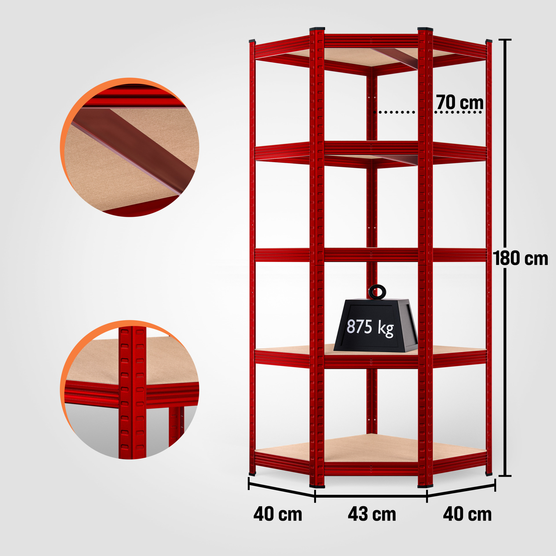 Schwerlasteckregal Rot 180x70x40cm verzinkt 875kg