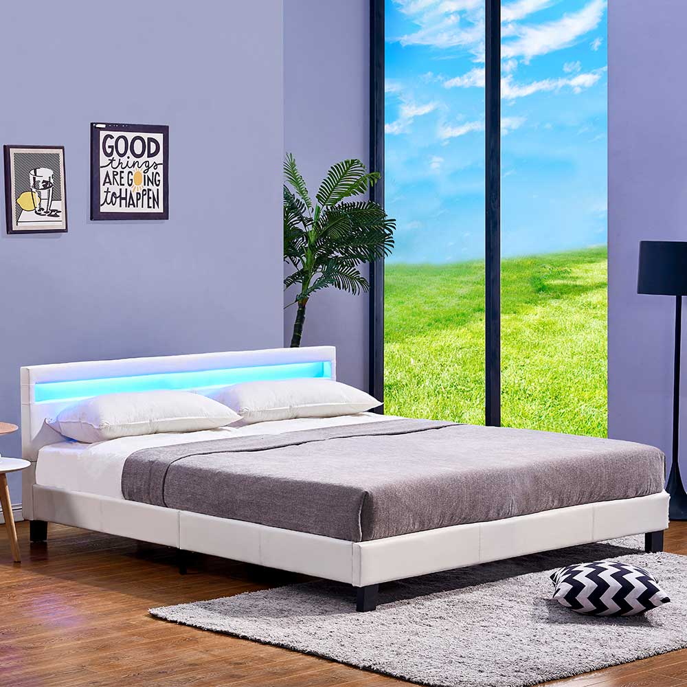 LED Bett ASTRO mit Matratze -180 x 200 cm Weiß