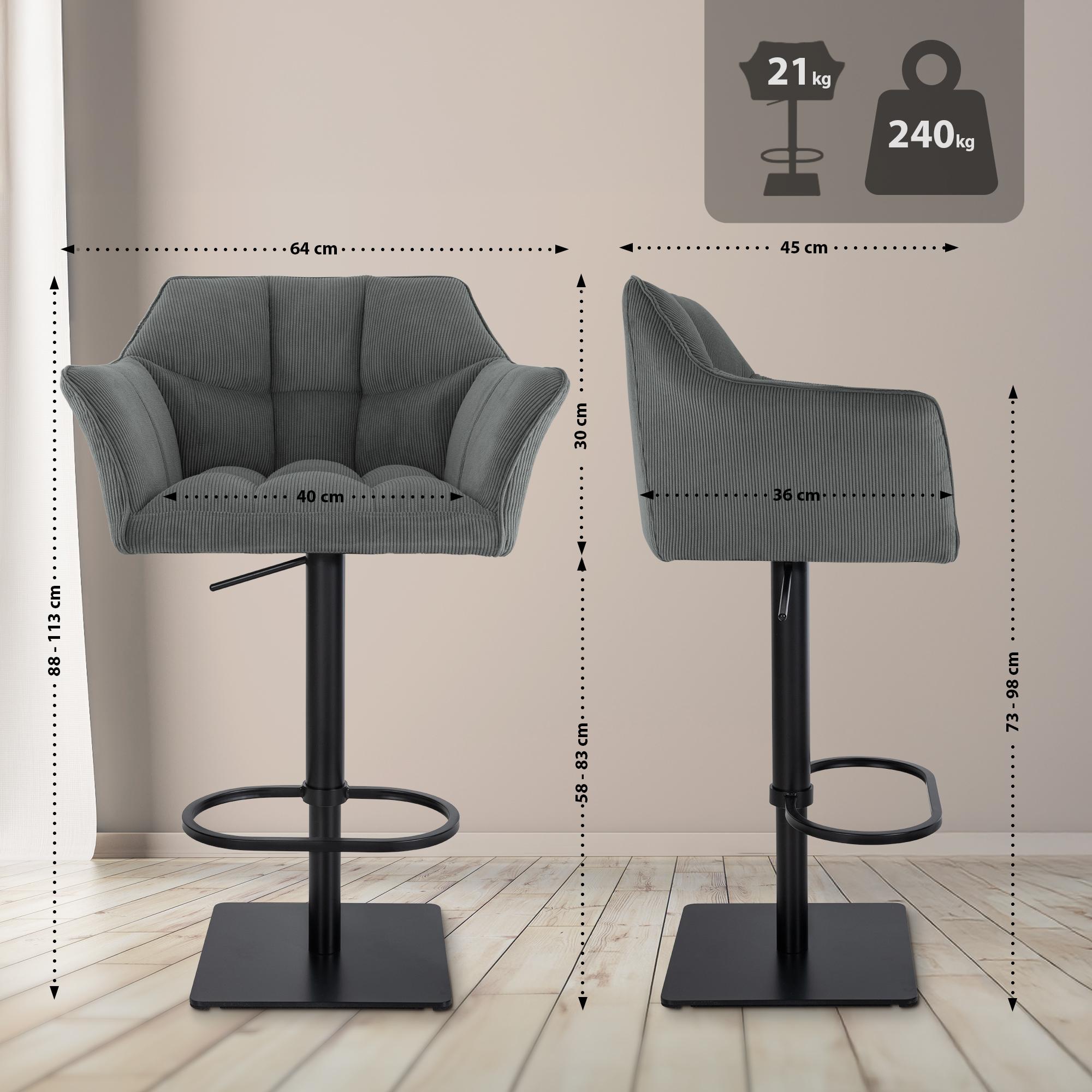 Barhocker Damaso B Cord, grau