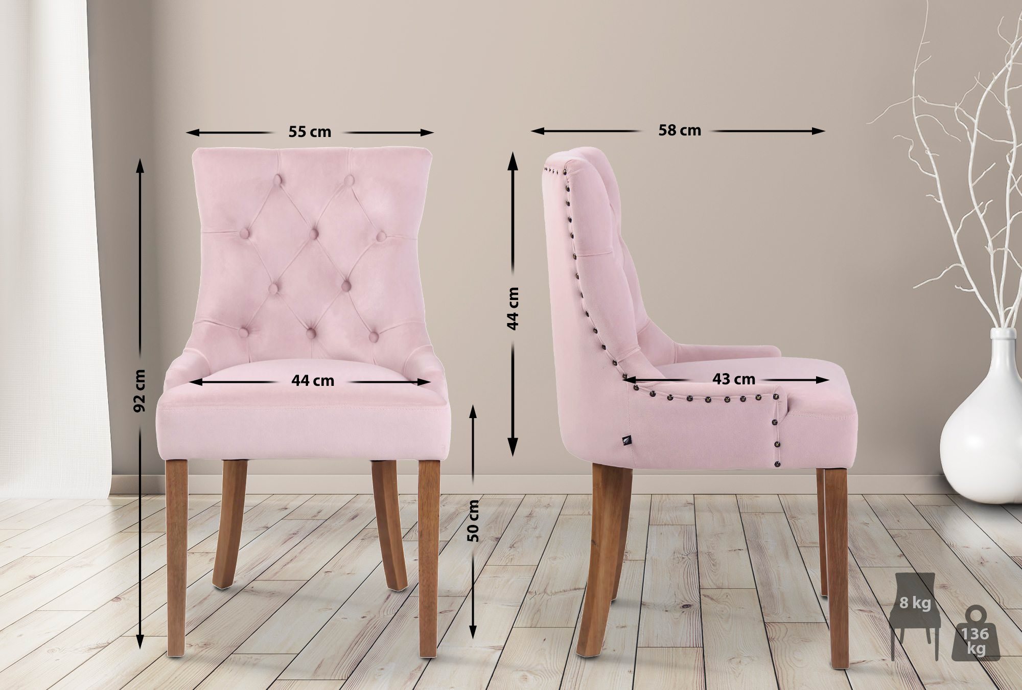 Esszimmerstuhl Aberdeen Samt antik-hell, pink