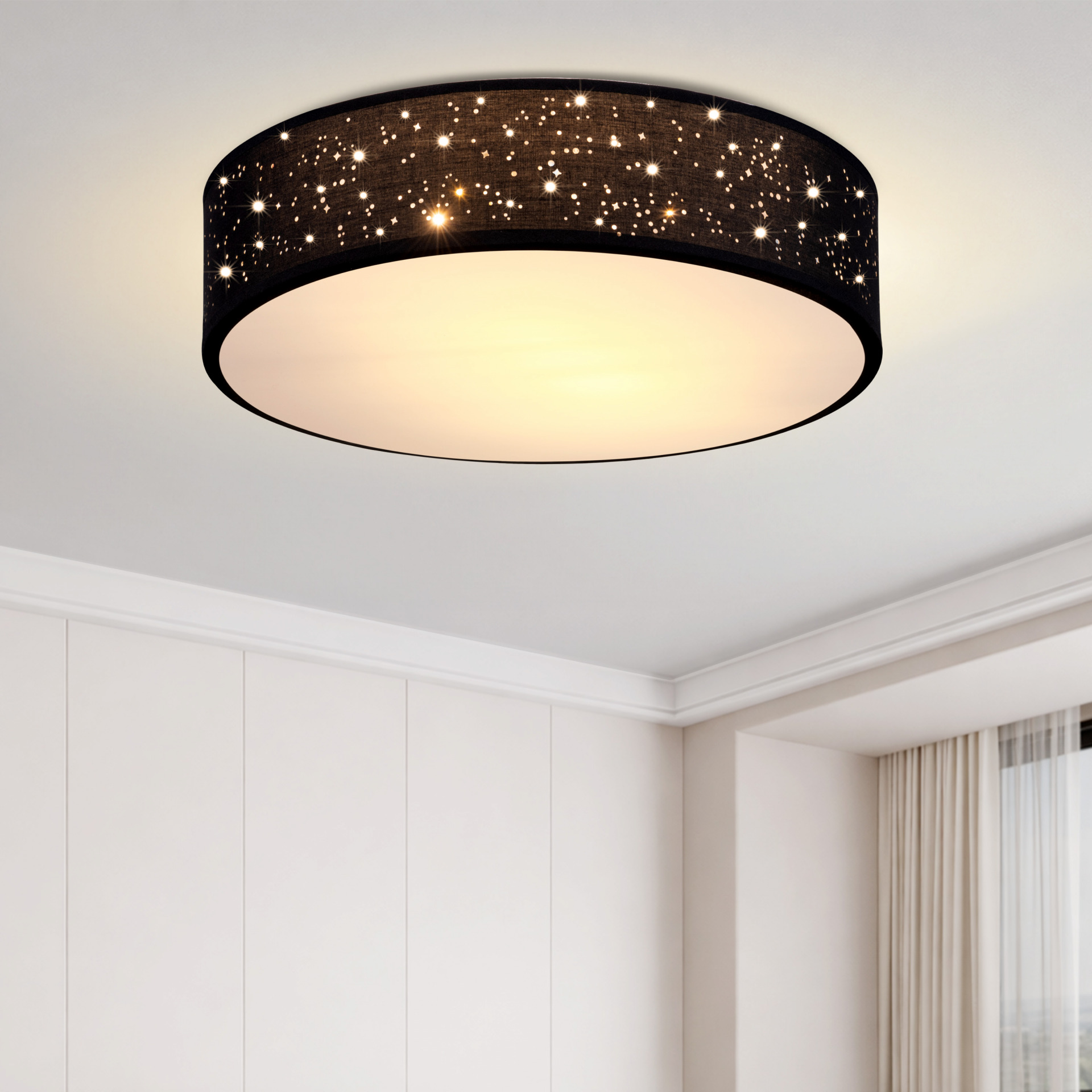 Deckenlampe Schwarz Stoff Ø38cm Sternenhimmel