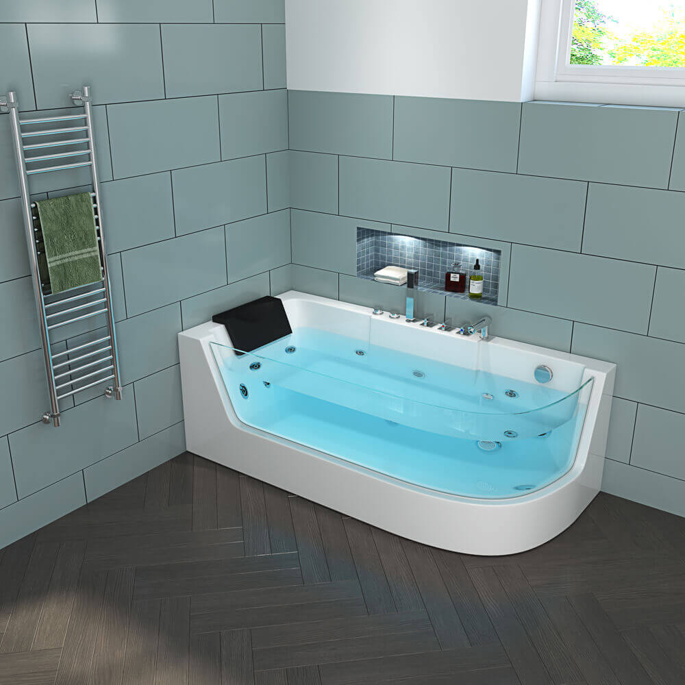 Whirlpool Badewanne mit Lichttherapie CARICA - 170 x 80 cm Rechts