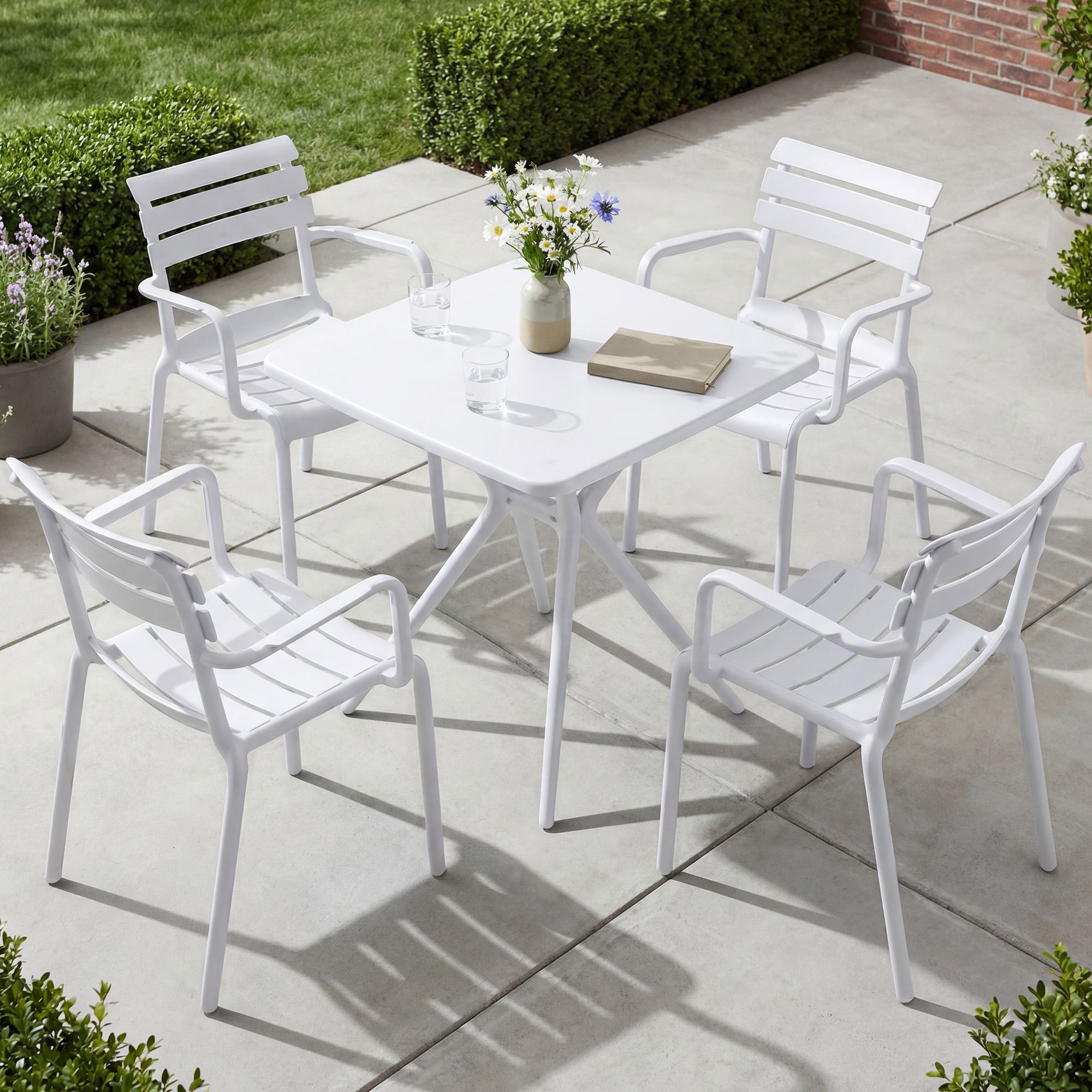 Gartenmöbel-Set Avena mit 4 Stühlen, weiß