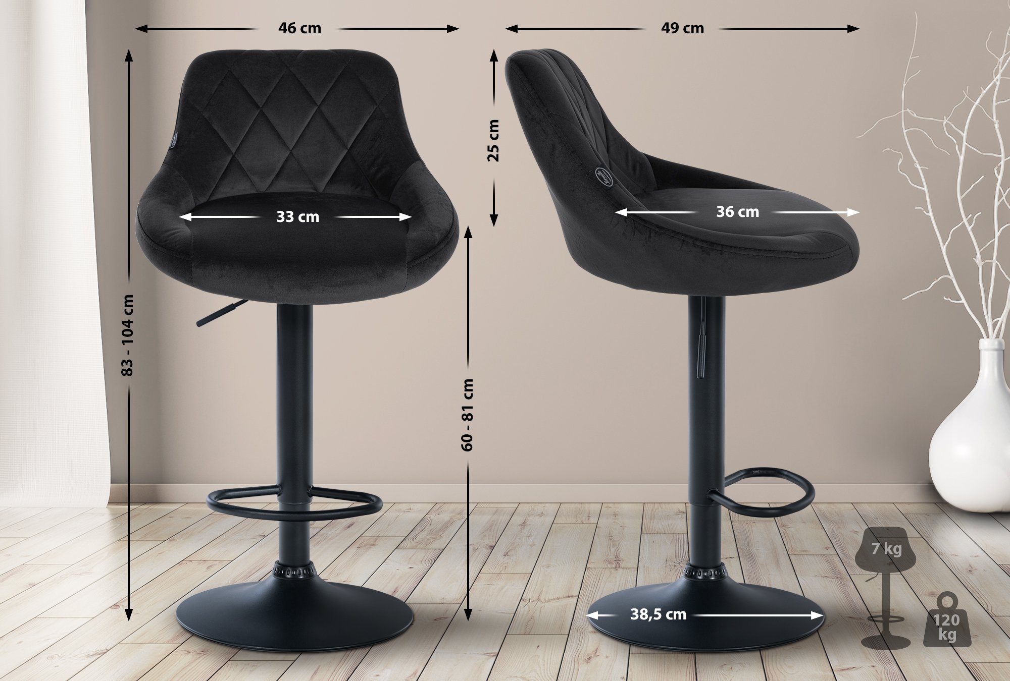 Barhocker Lazio Samt schwarz, schwarz