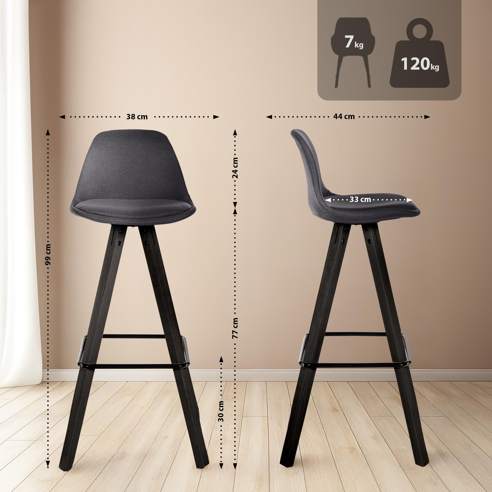 2er Set Barhocker Corbin Stoff Square, dunkelgrau