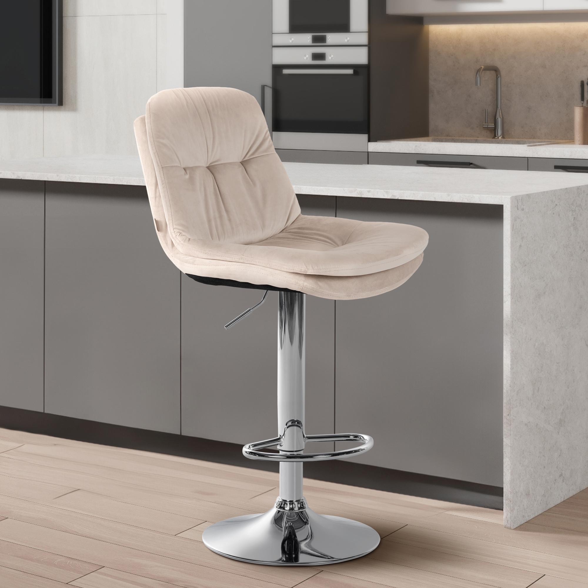 Barhocker Laurel Samt chrom, creme