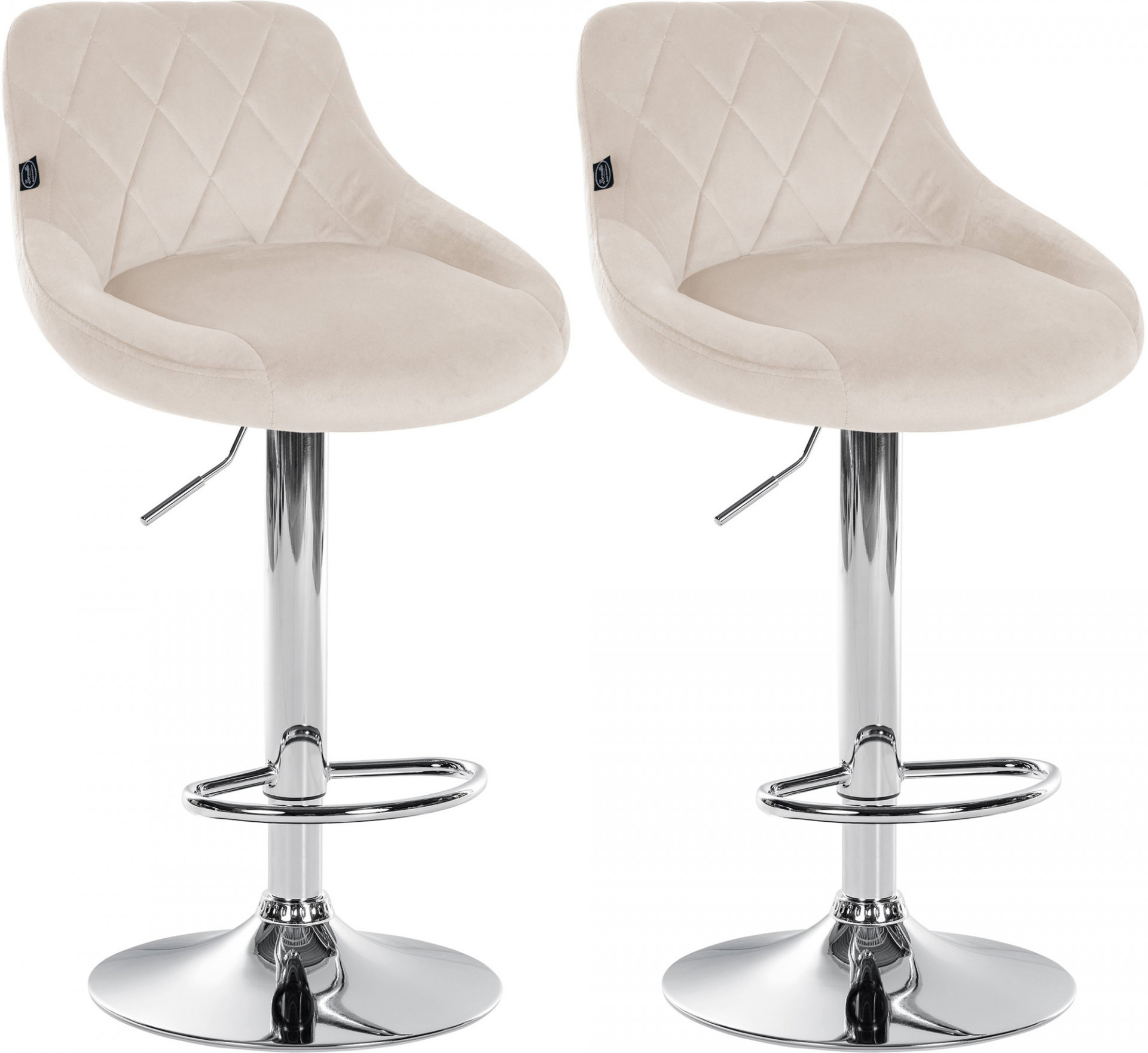 2er Set Barhocker Lazio Samt chrom, creme