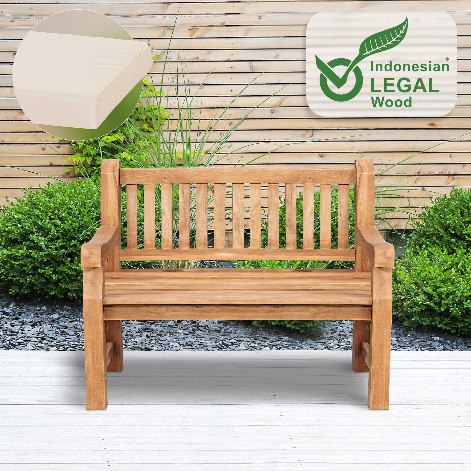 Teakbank Daxon mit Sitzkissen 120 cm, creme