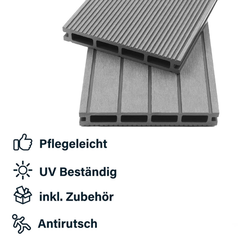 WPC Terrassendielen Komplettset (inkl. Unterkonstruktion) SAMANA - Hellgrau 30m²