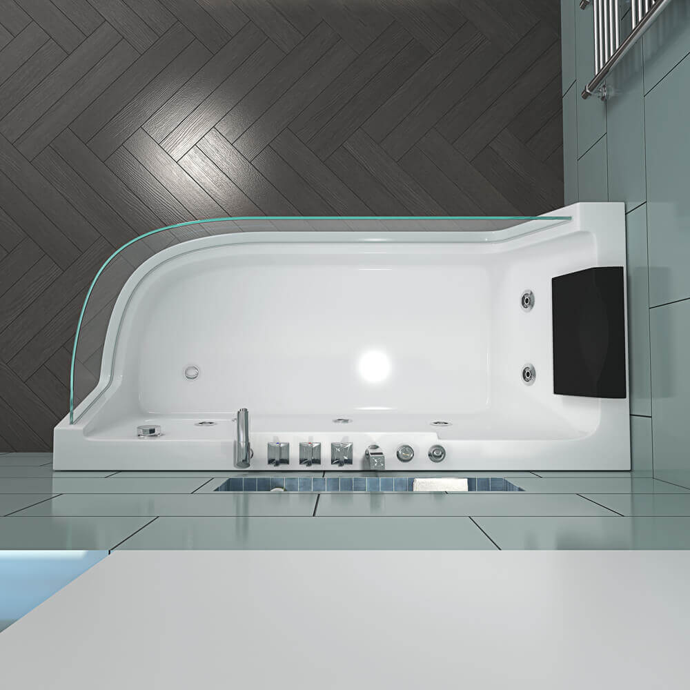 Whirlpool Badewanne mit Lichttherapie CARICA - 170 x 80 cm Rechts