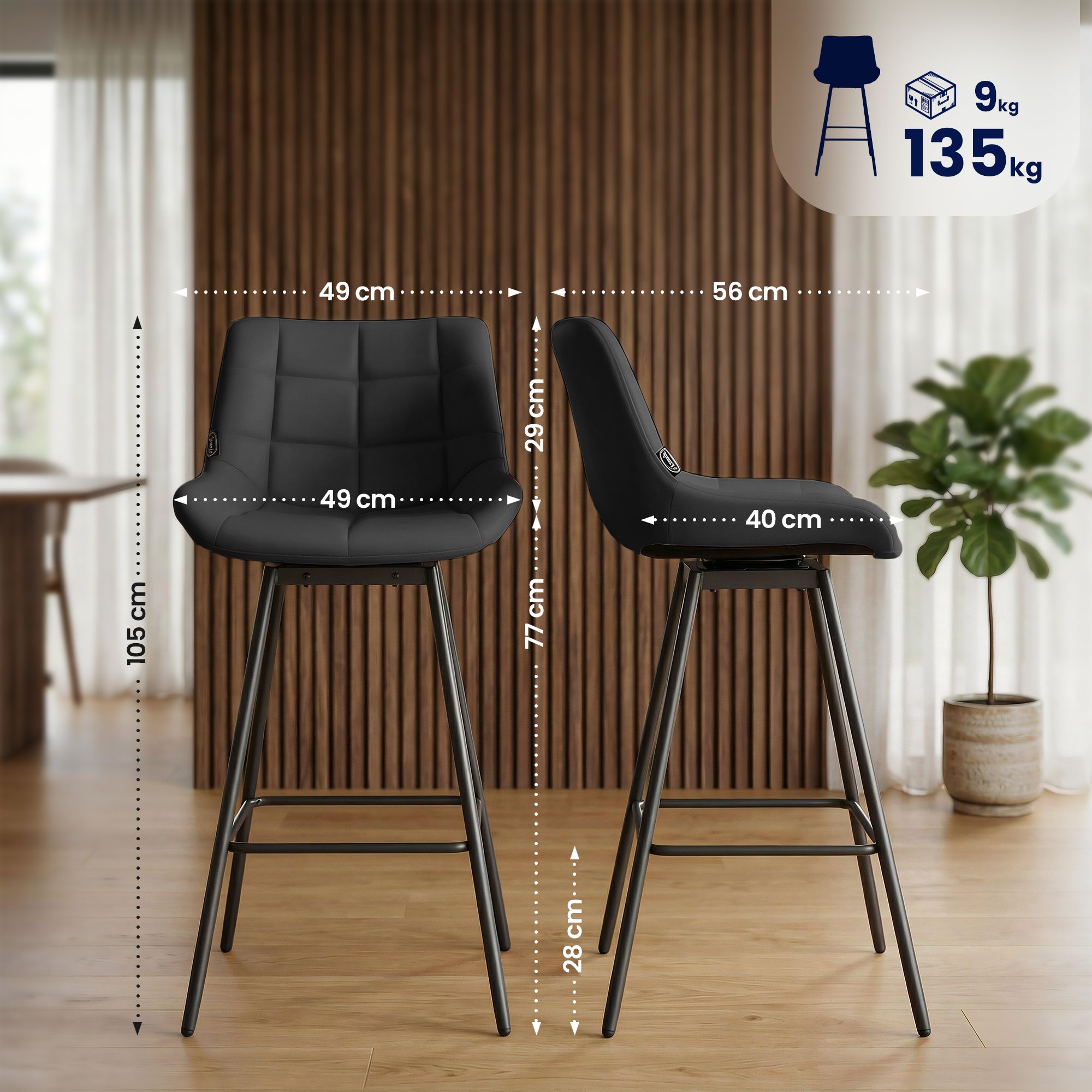 Barhocker Weston Schwenkbar Kunstleder, schwarz