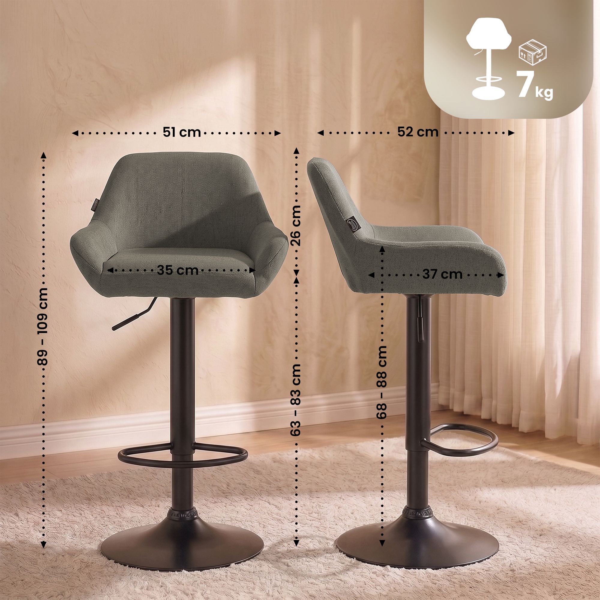 2er Set Barhocker Braga Stoff schwarz, taupe