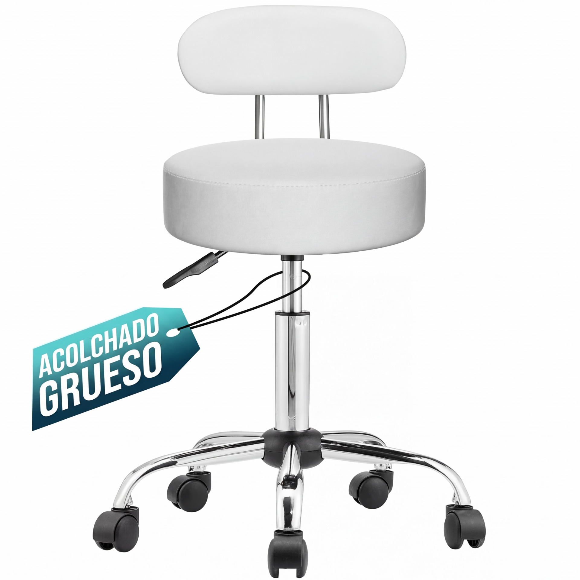 Rollhocker Weiß 360° drehbar mit Rückenlehne