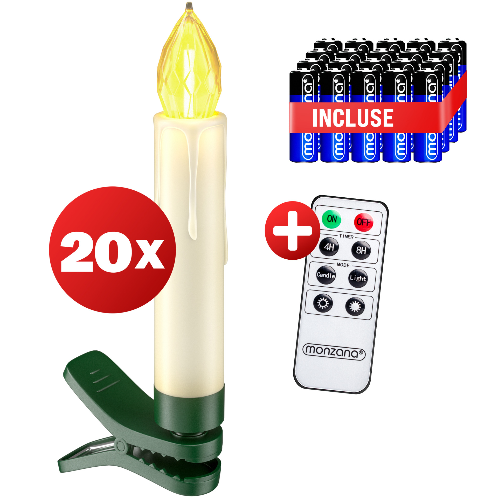 Kabellose Weihnachtsbaumkerzen LED 20er-Set Warmweiß mit Batterien + Fernbedienung