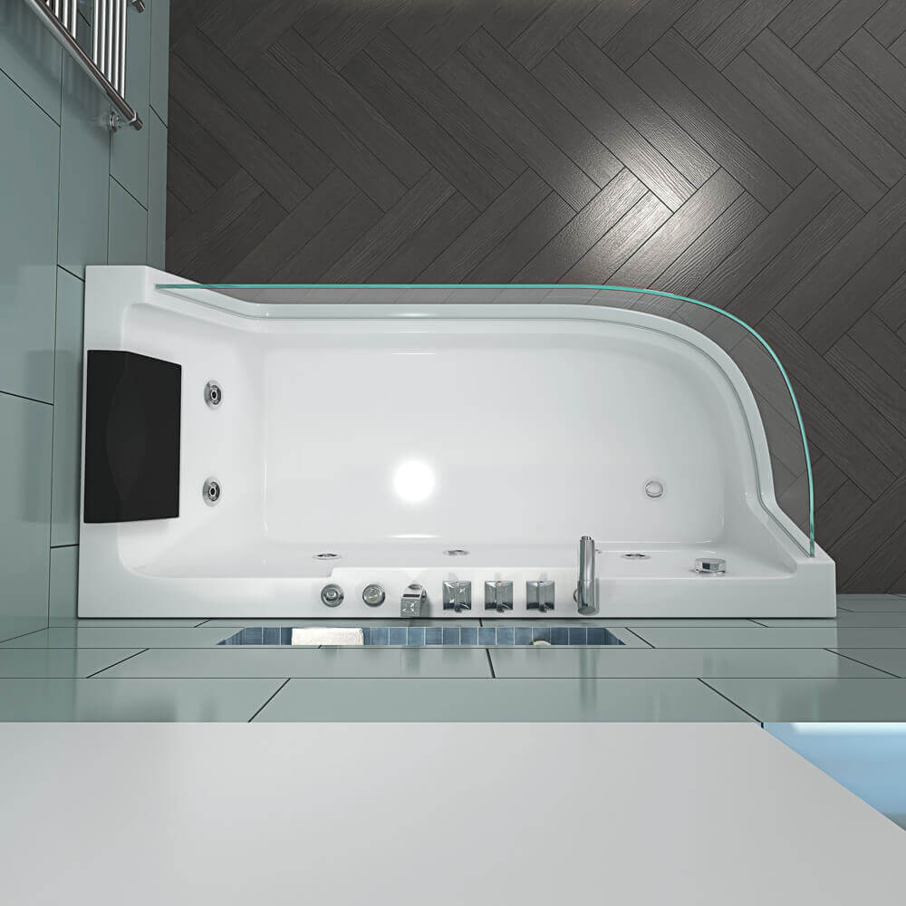 Whirlpool Badewanne mit Lichttherapie CARICA - 170 x 80 cm Links