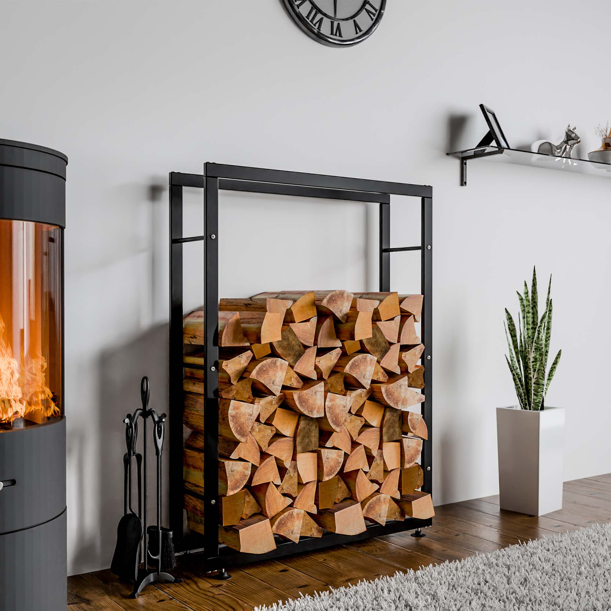 Kaminholzständer Keri V2 25x80x150, schwarz