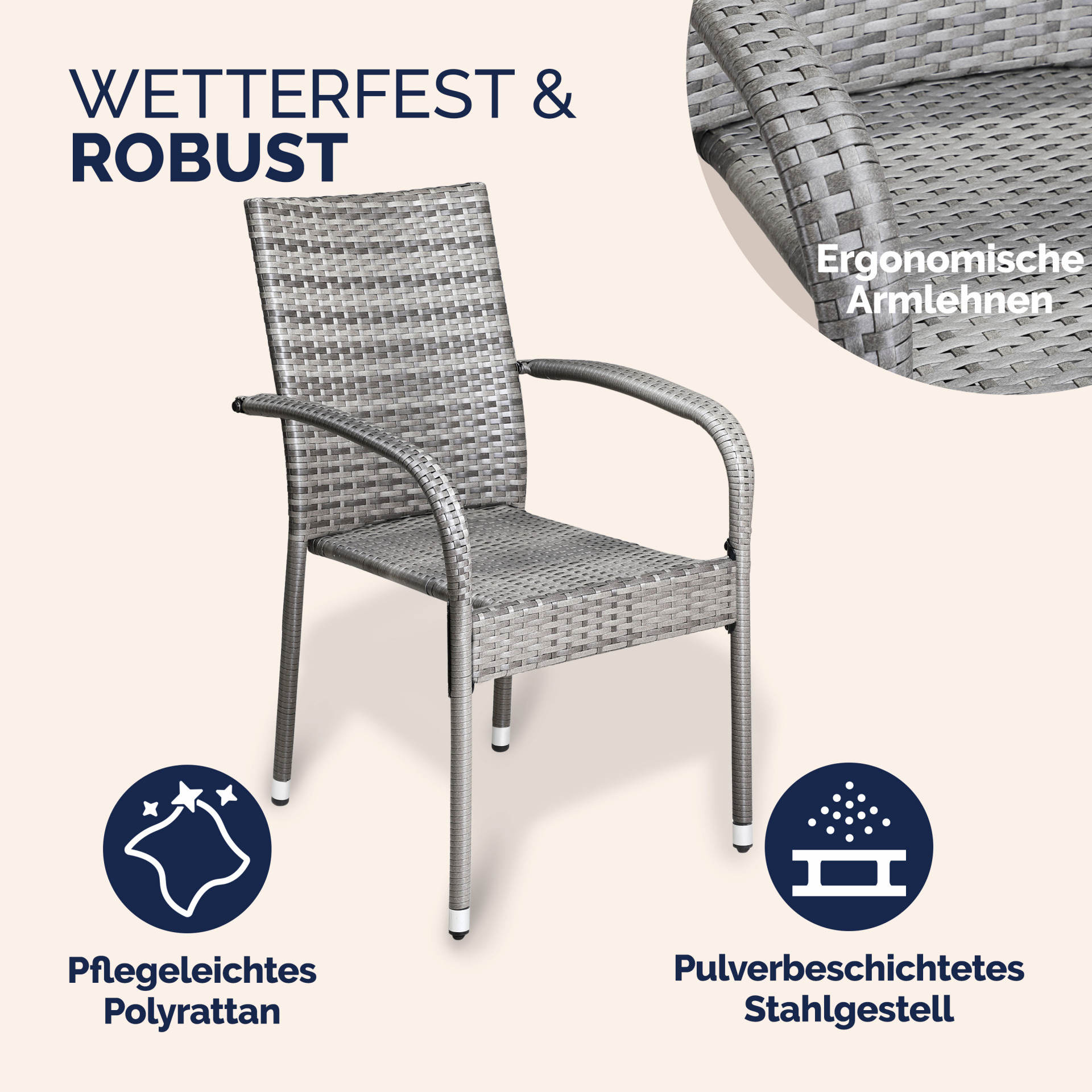 Polyrattan Stapelstuhl Comfort 4er-Set Grau