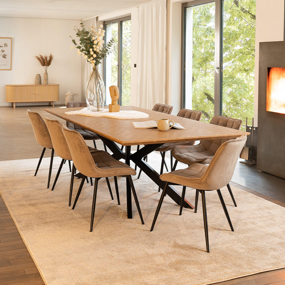 Esstisch Eckig AVENCIA inkl. Sternfuß - 200 x 120 cm Fishbone Oak