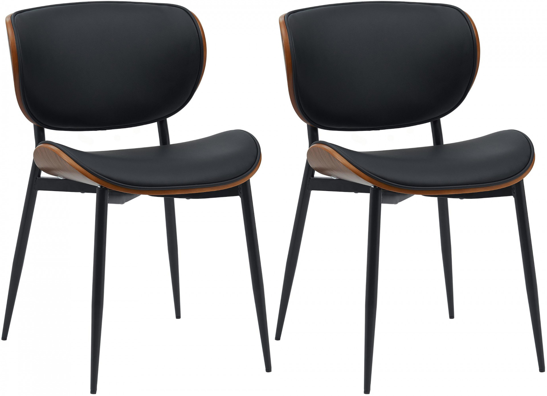2er Set Esszimmerstuhl Enid Kunstleder, walnuss/schwarz