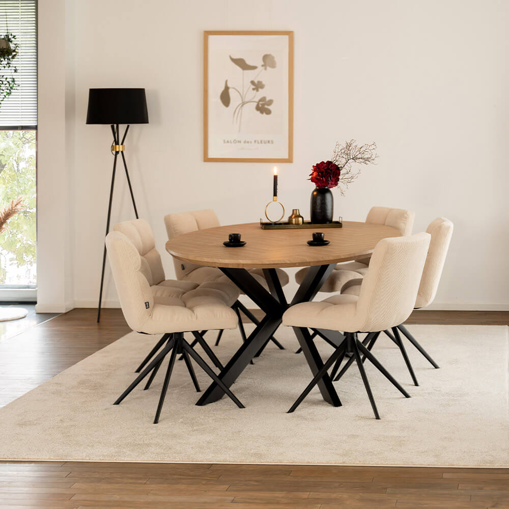 Esstisch Oval AVENTIS inkl. Sternfuß - 200 x 120 cm Fishbone Oak