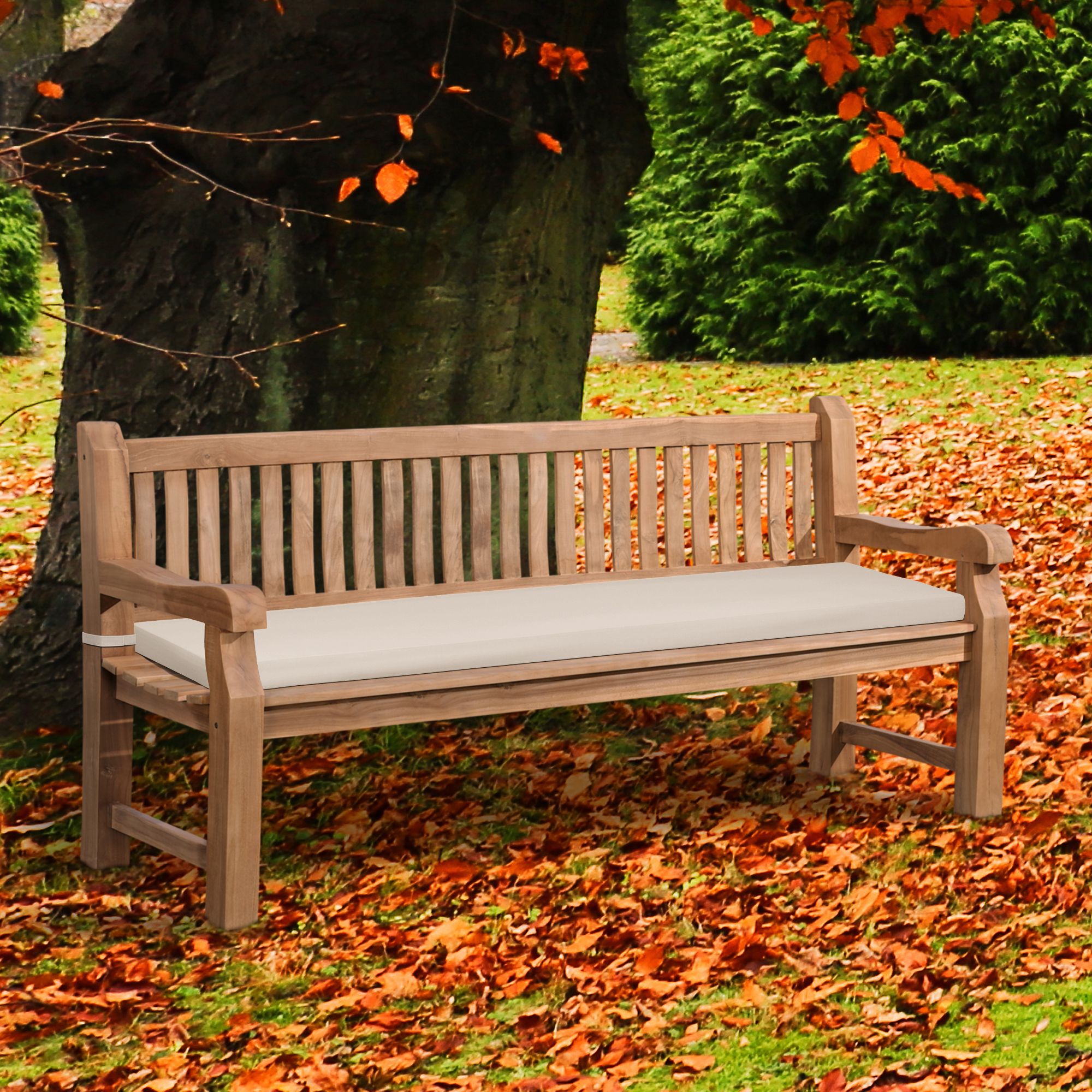 Teakbank Jackson mit Sitzkissen 200 cm + teak, creme