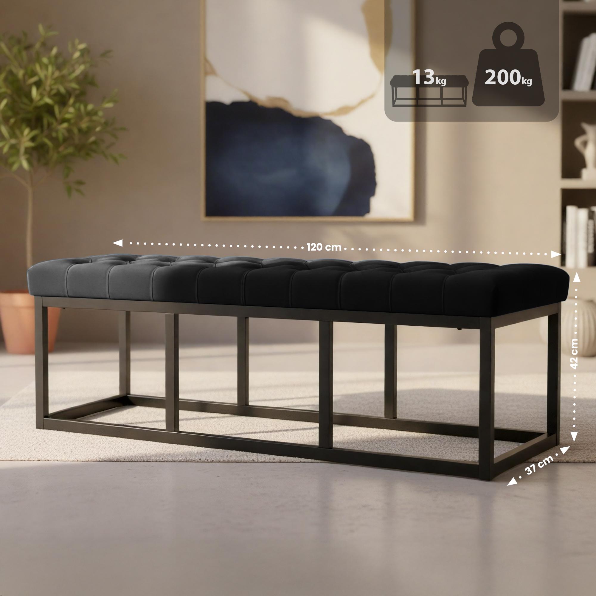 Sitzbank Polson Samt Schwarz 120 cm, schwarz