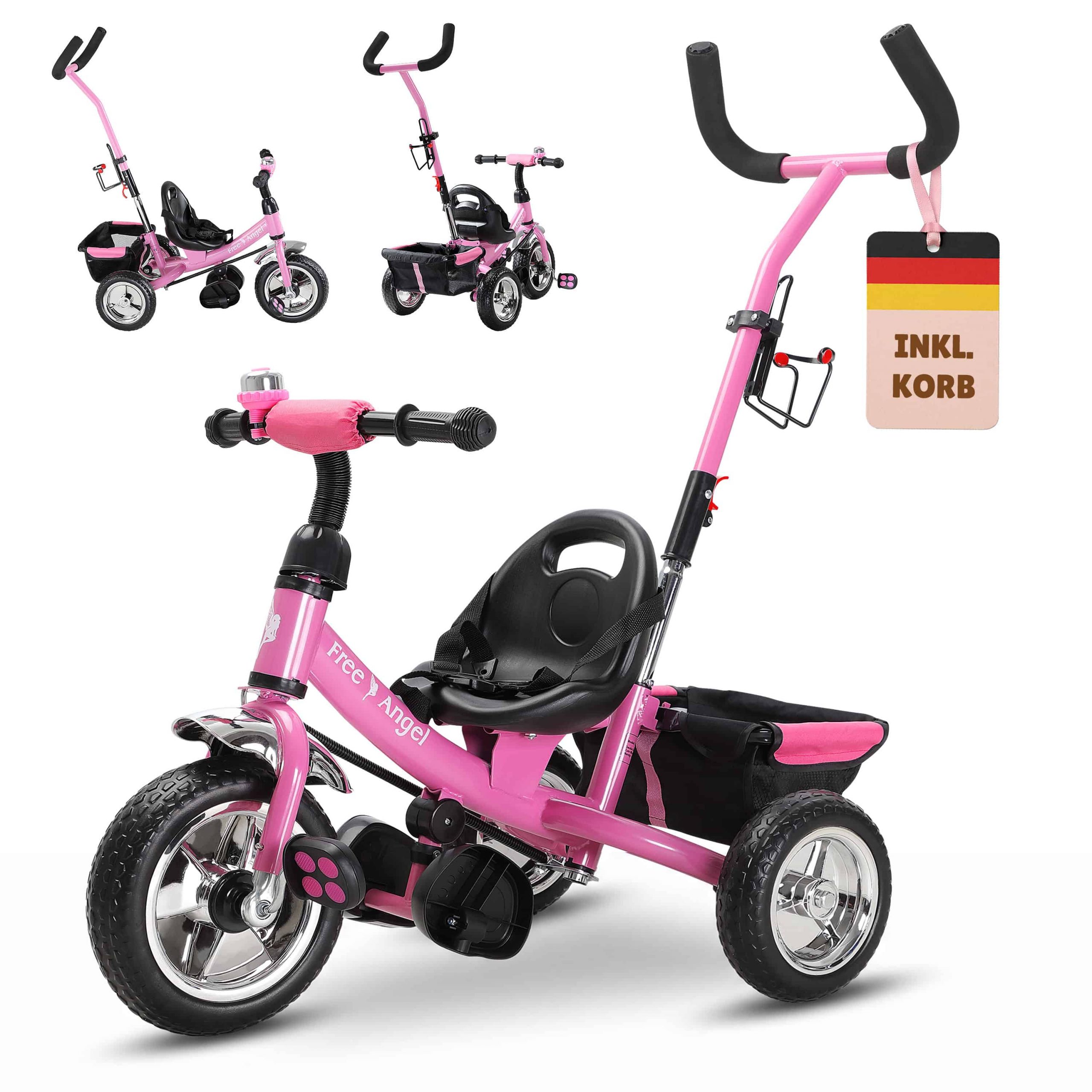 Kinderdreirad Free Angel Pink Metall Schiebestange