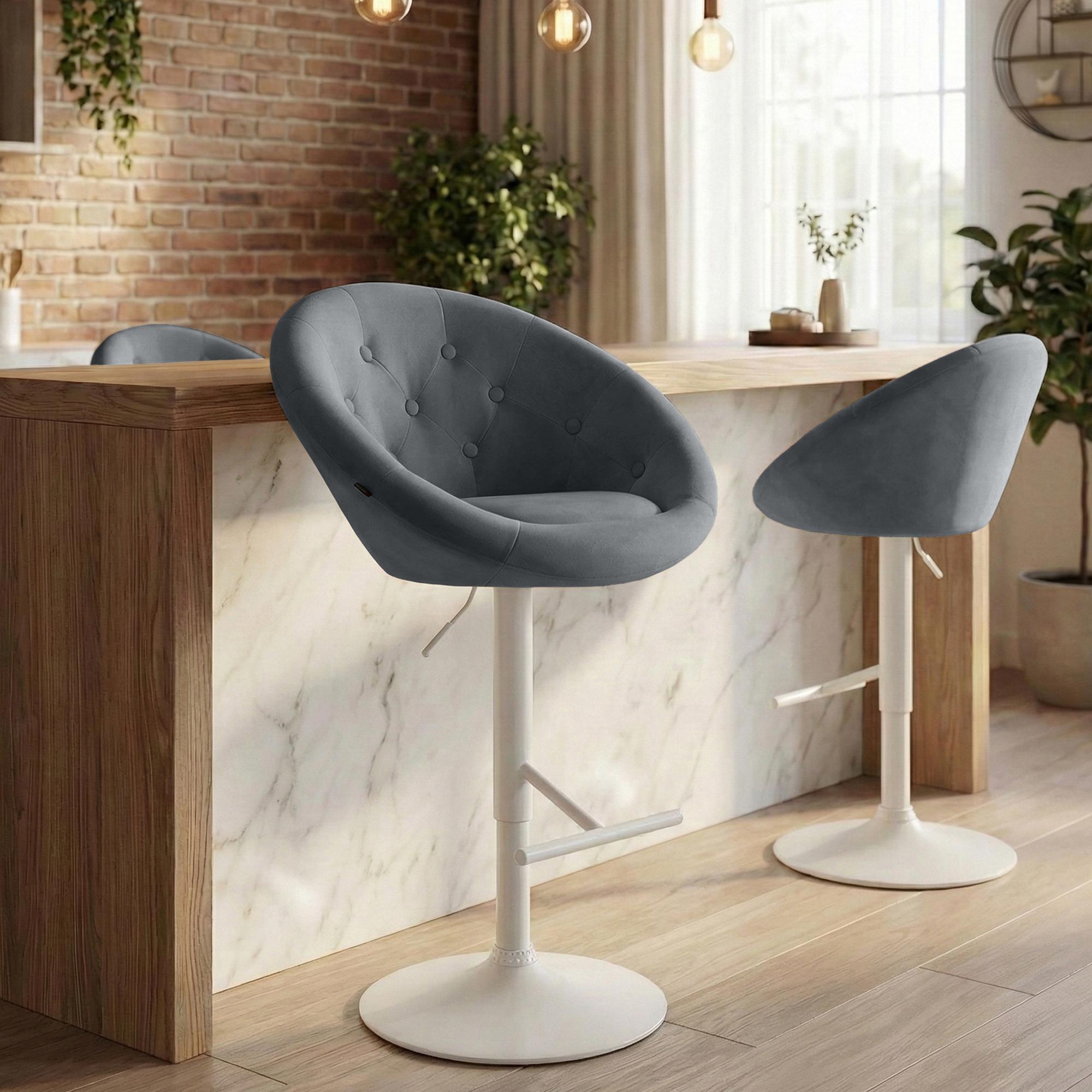 Barhocker London Samt weiß, dunkelgrau