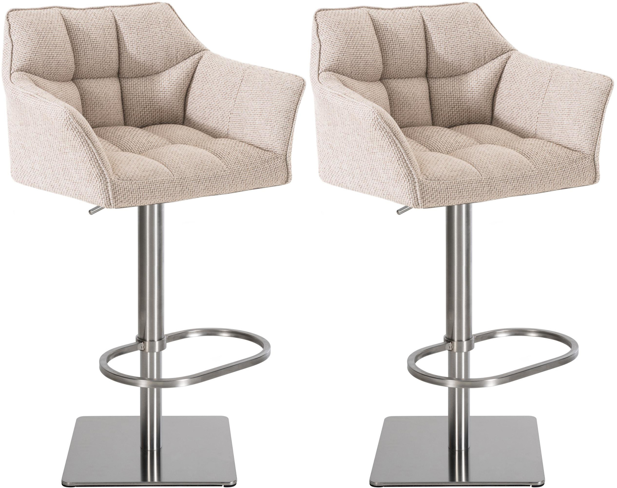 2er Set Barhocker Damaso Stoff edelstahl, elfenbein