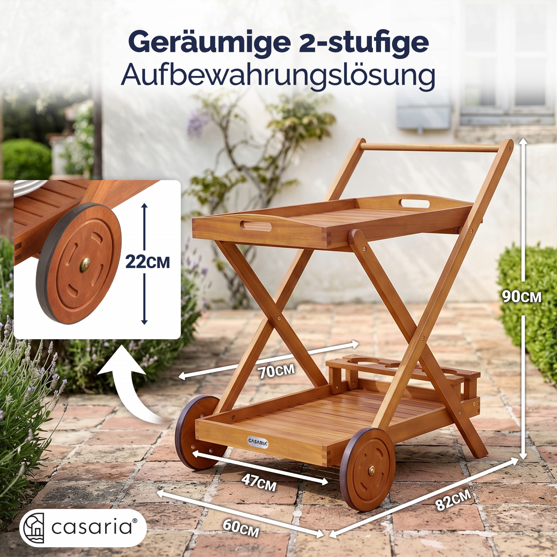 Servierwagen mit Rollen Akazienholz FSC®-zertifiziert