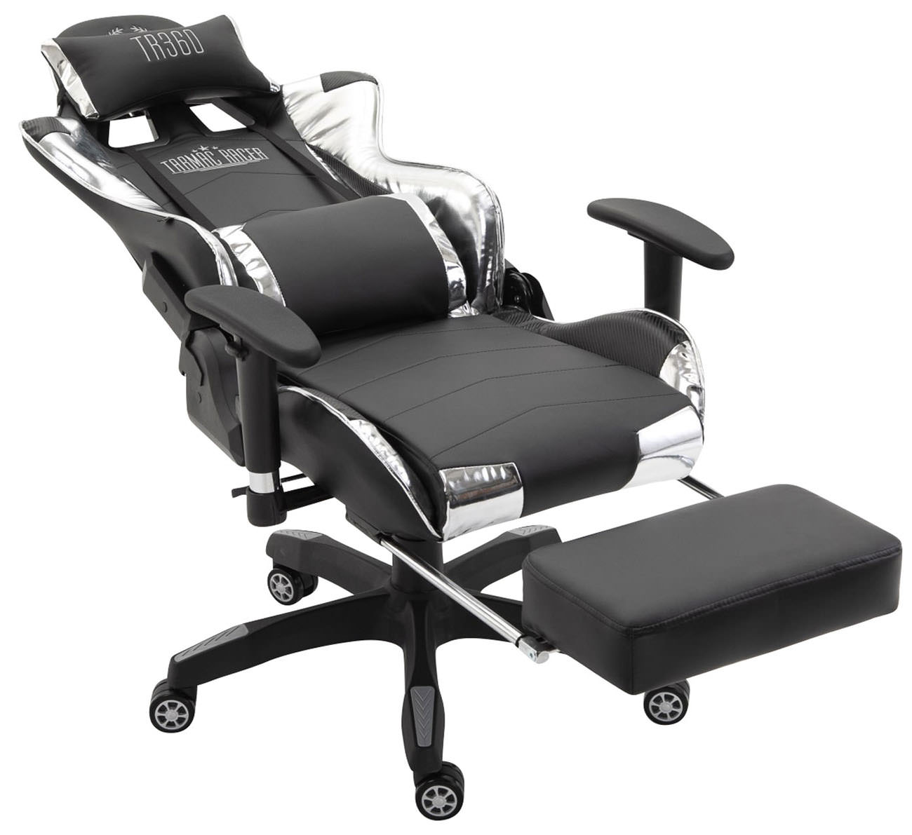 Racing Bürostuhl Turbo mit Fußablage glanz, schwarz/weiß