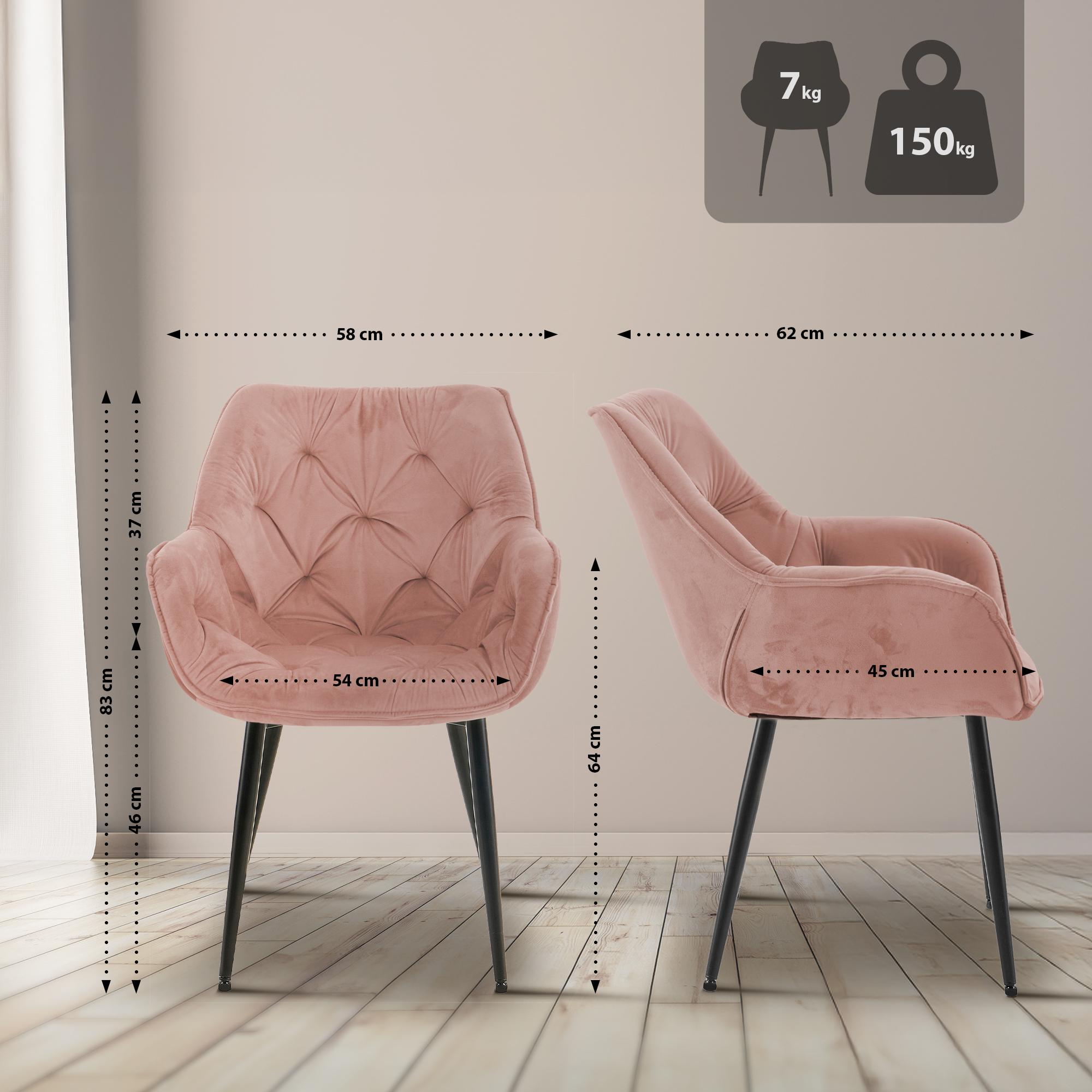 2er Set Stuhl Tanna Samt, rosa