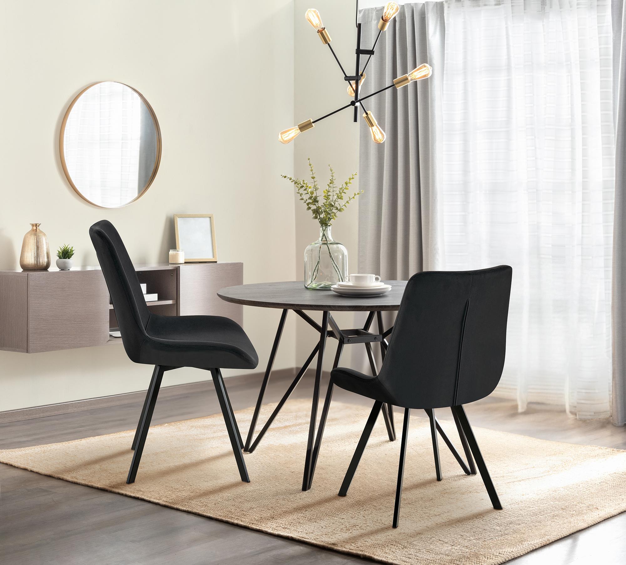 2er Set Esszimmerstuhl Lewes Samt, schwarz
